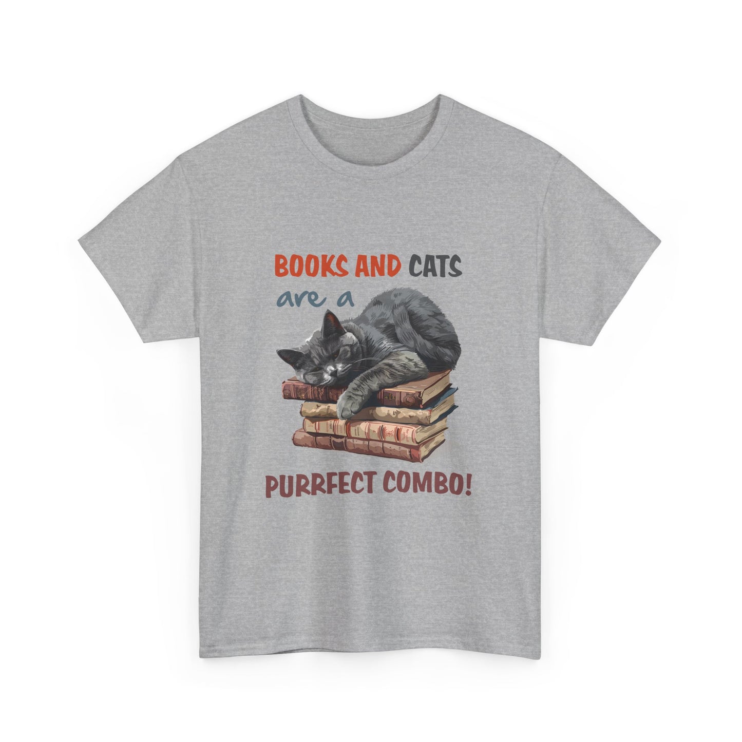 Cat & Books T-Shirt — "Books and Cats are a Purrfect Combo" Cozy Reader Tee