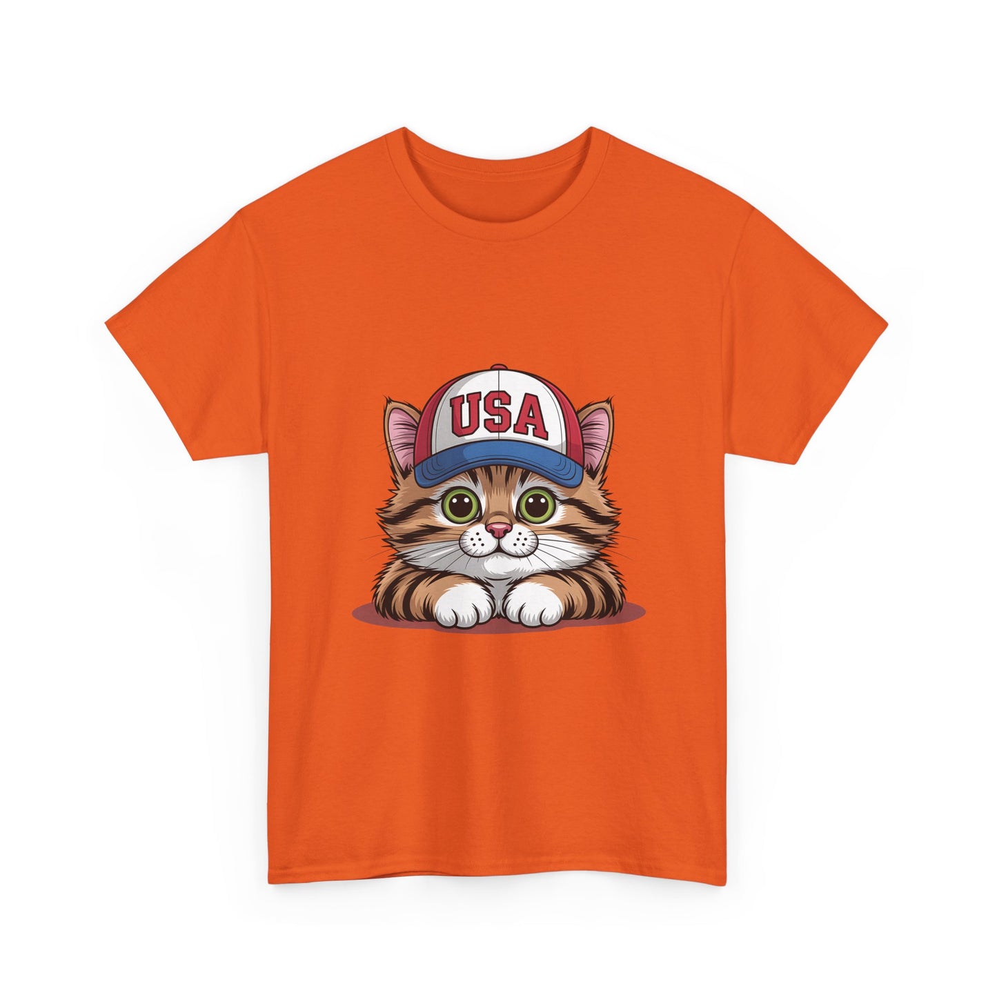 USA Kitten T-Shirt – Cute Cat Wearing USA Cap, Patriotic Fourth of July Tee