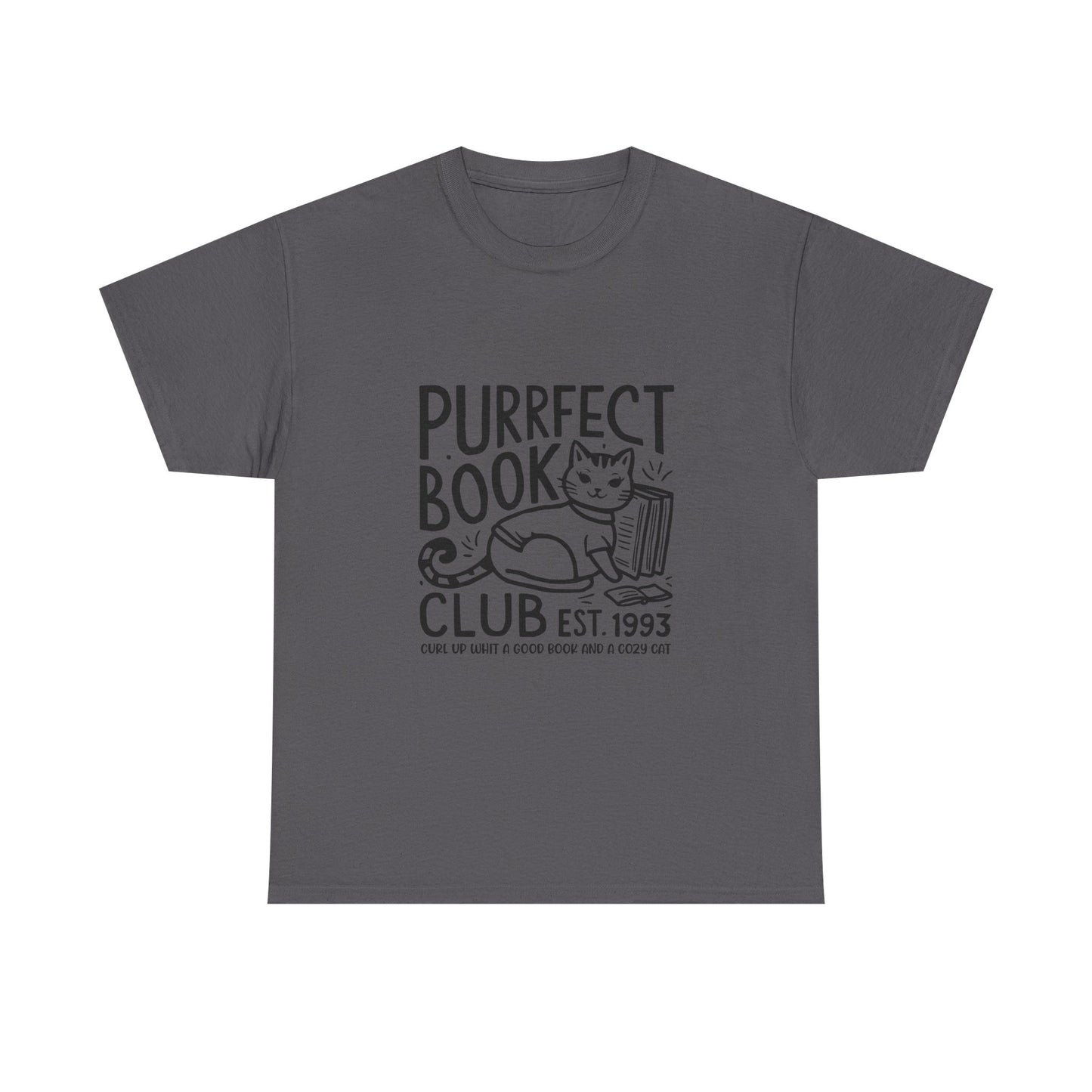 Purrfect Book Club T-Shirt — Cute Cat & Books Graphic Tee for Readers