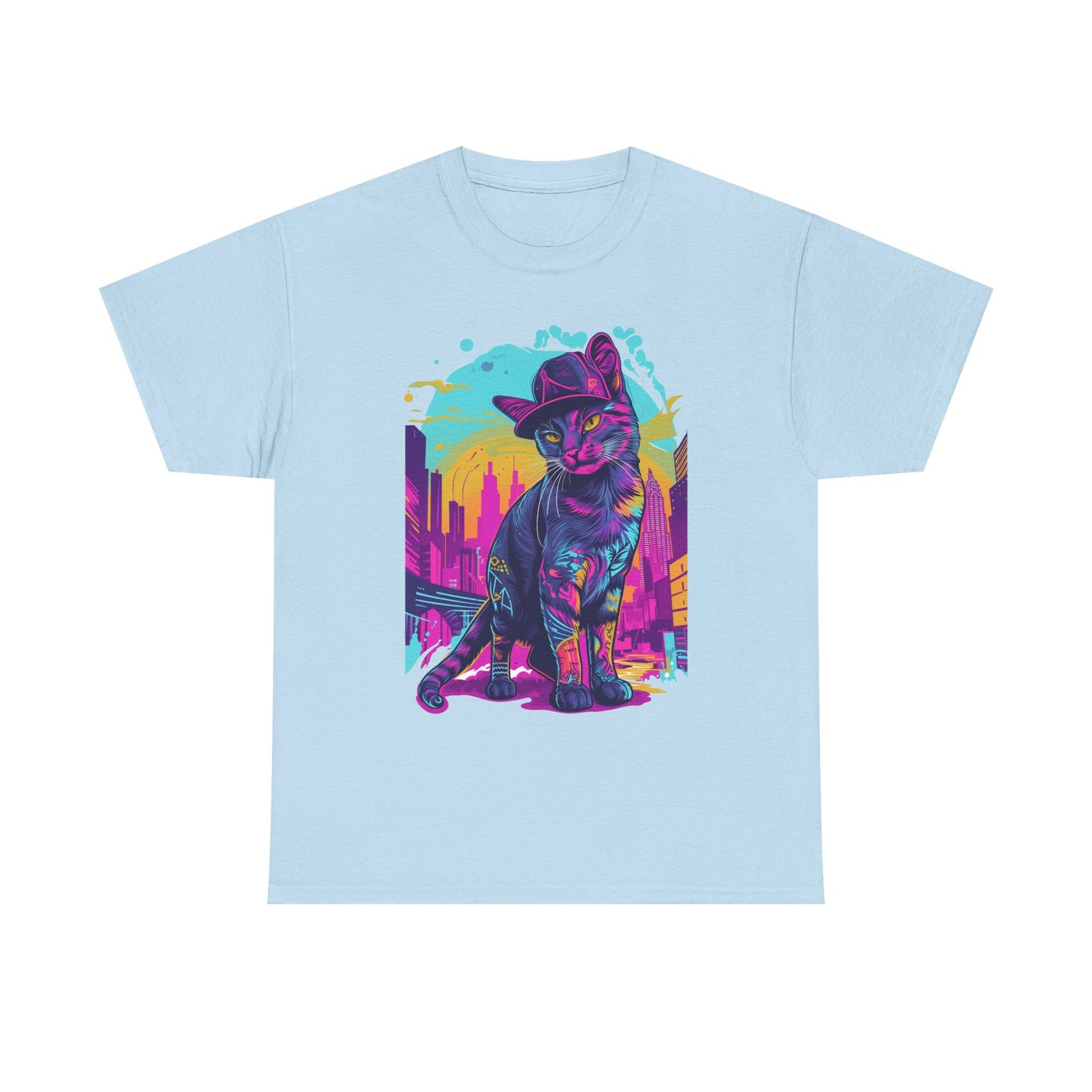 Neon City Cat Tee — Retro Vaporwave Cat T-Shirt