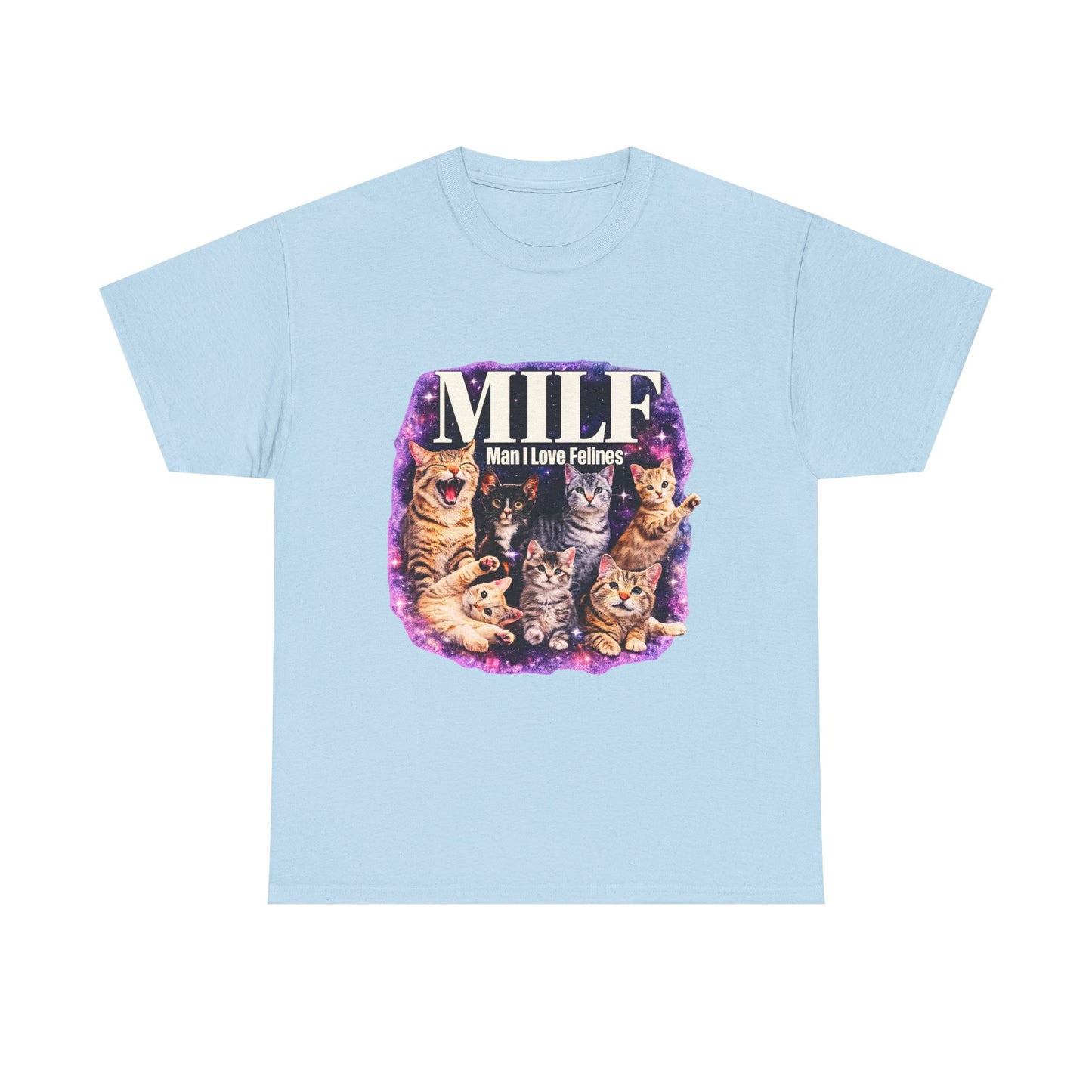 Cat Lover Tee — "MILE: Man I Love Felines" Graphic T-Shirt