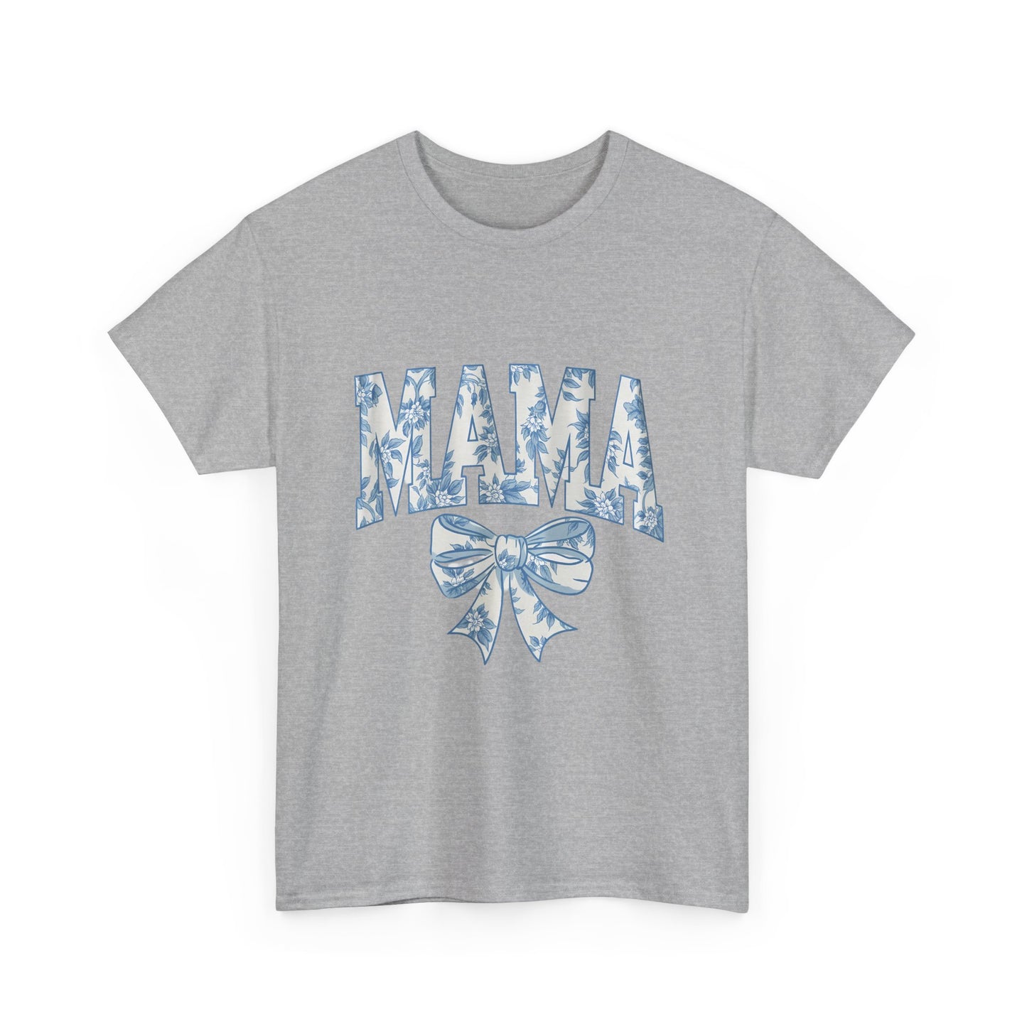 Mama Floral Bow Tee — Blue Watercolor Mom Shirt for Mother's Day