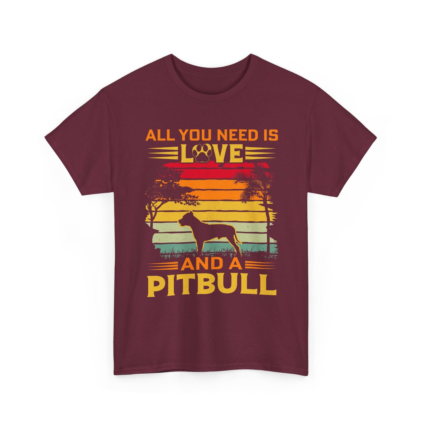 Pitbull T-Shirt – "All You Need Is Love and a Pitbull" Vintage Sunset Tee