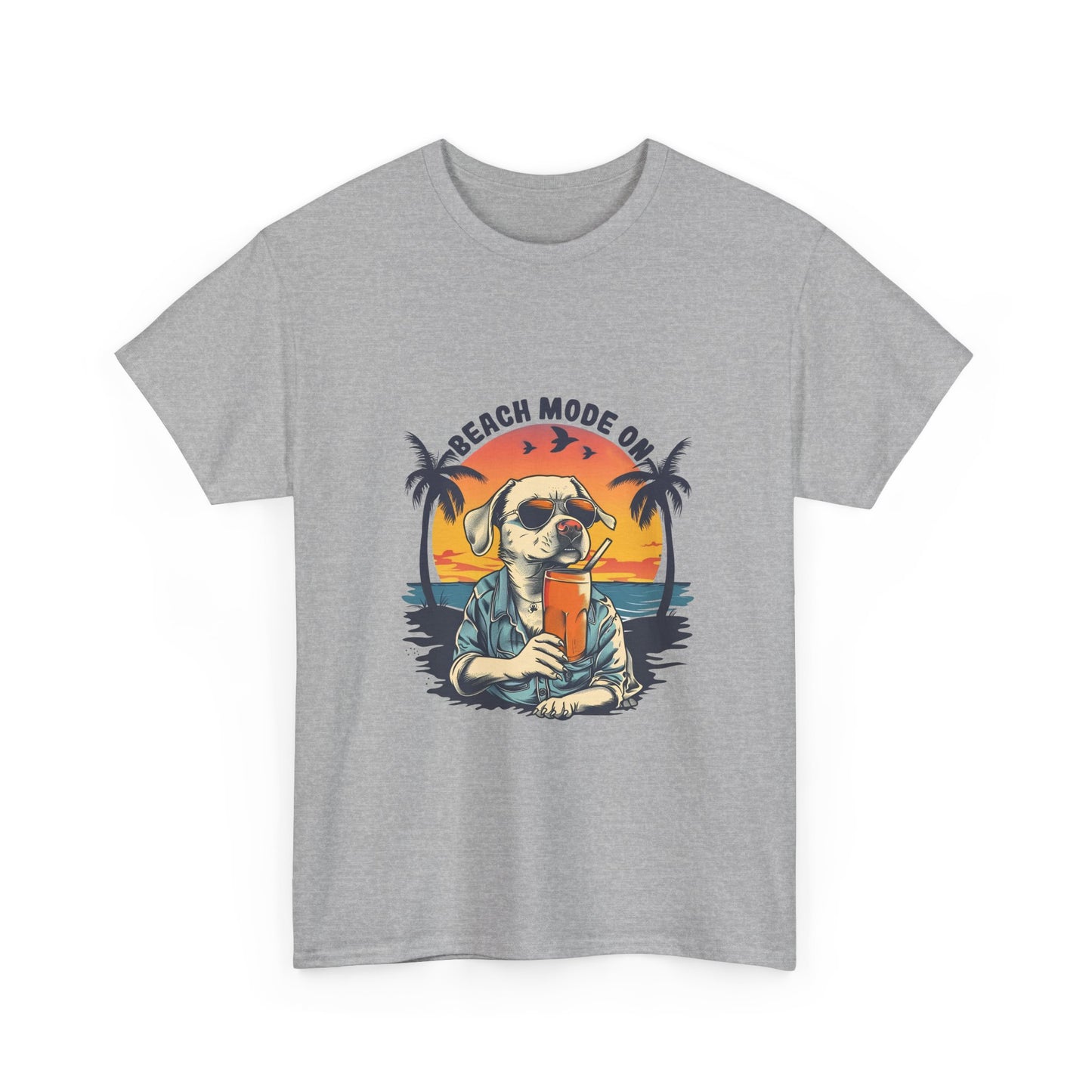 Beach Mode On T-Shirt - Retro Sunglasses Dog Drinking Cocktail, Summer Vacation Tee