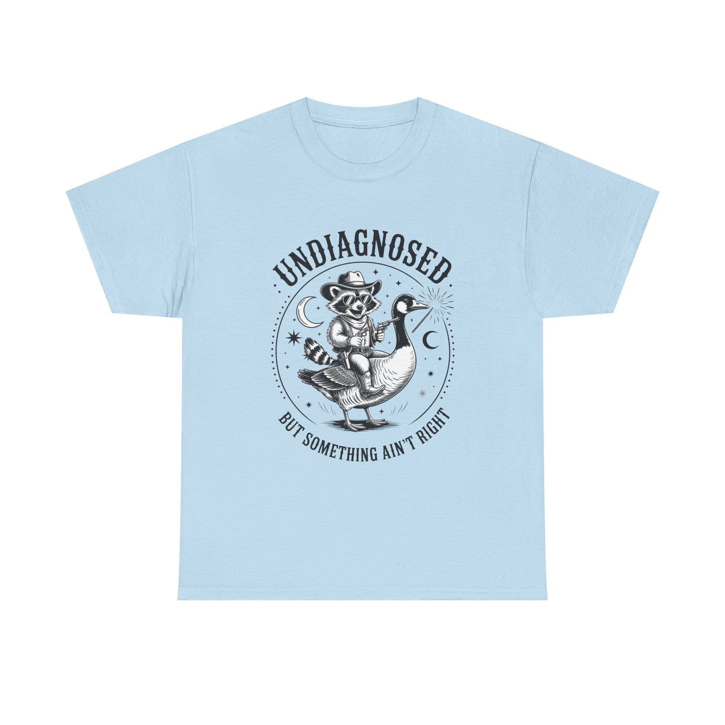 Undiagnosed But Something Ain't Right T-Shirt — Funny Retro Raccoon Riding Goose Tee