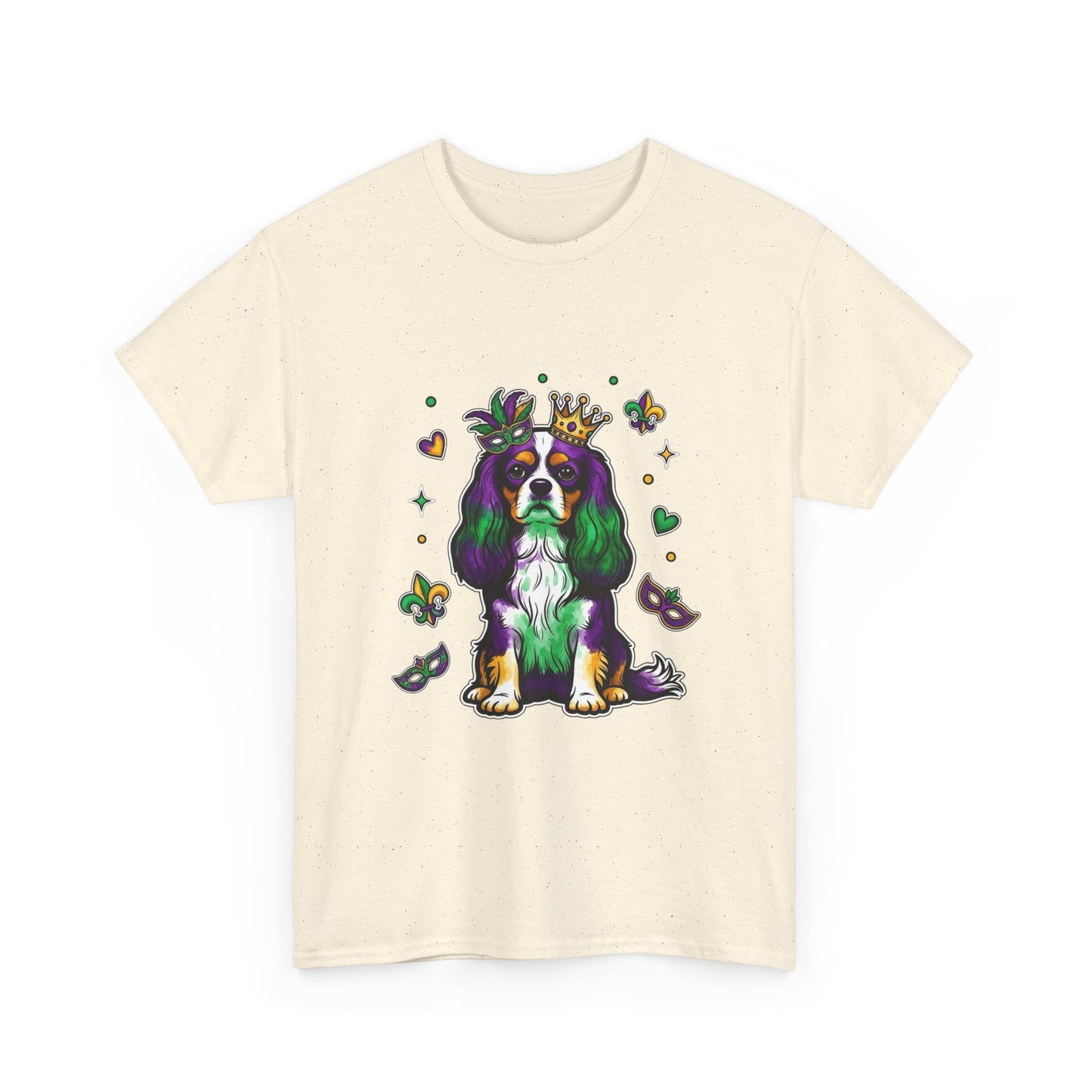 Mardi Gras Cavalier King Charles Dog T‑Shirt — King & Mask Festival Tee