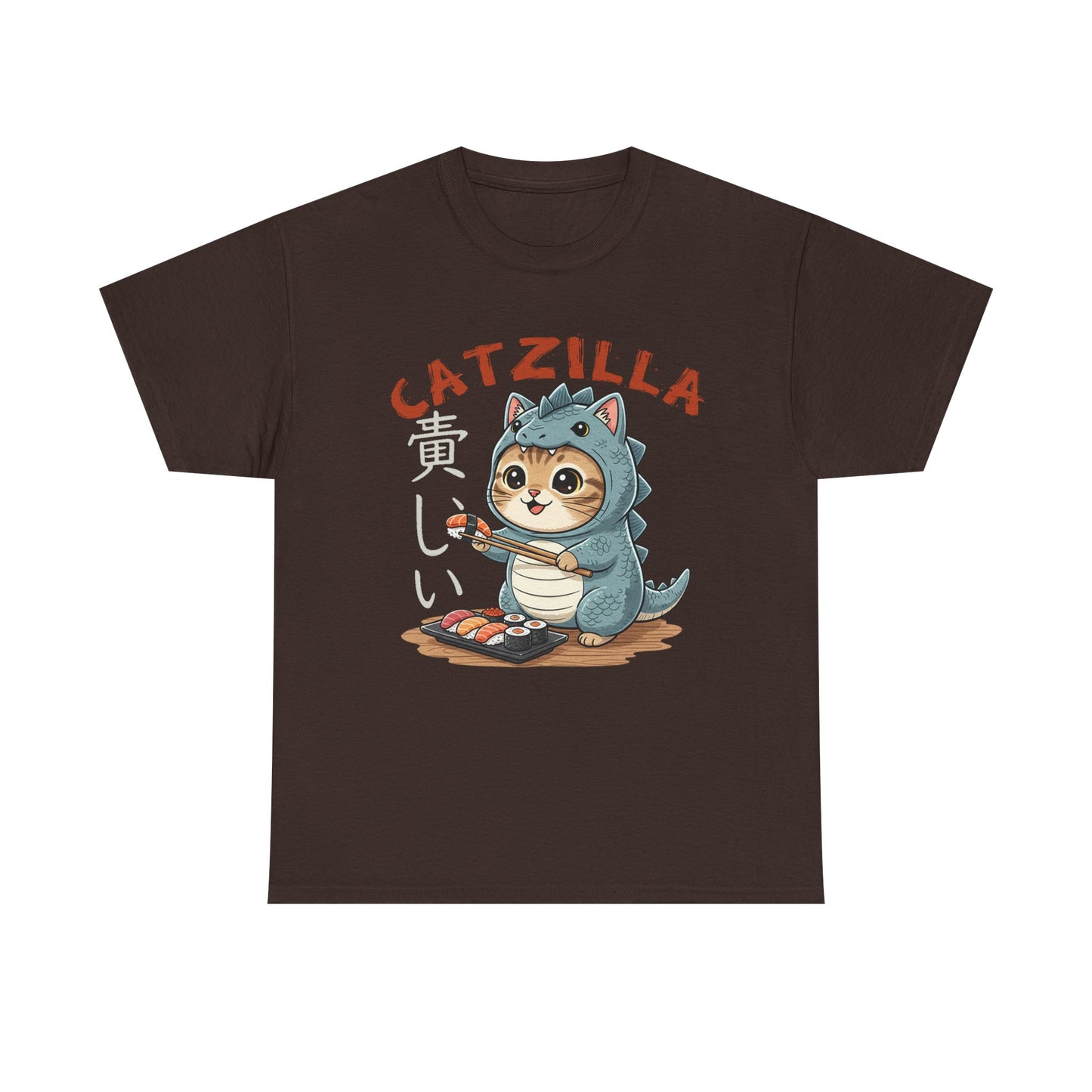 Catzilla T-Shirt — Cute Cat Dinosaur Costume Eating Sushi Graphic Tee