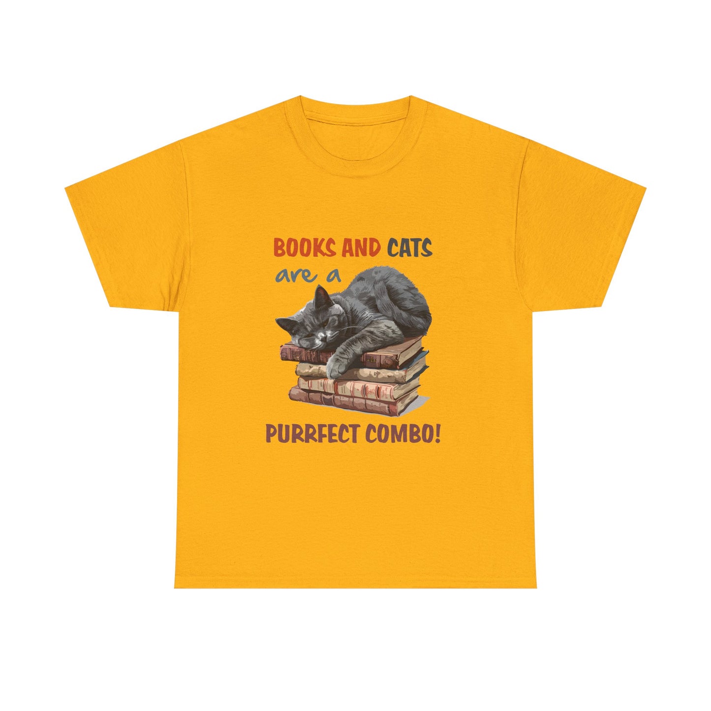Cat & Books T-Shirt — "Books and Cats are a Purrfect Combo" Cozy Reader Tee