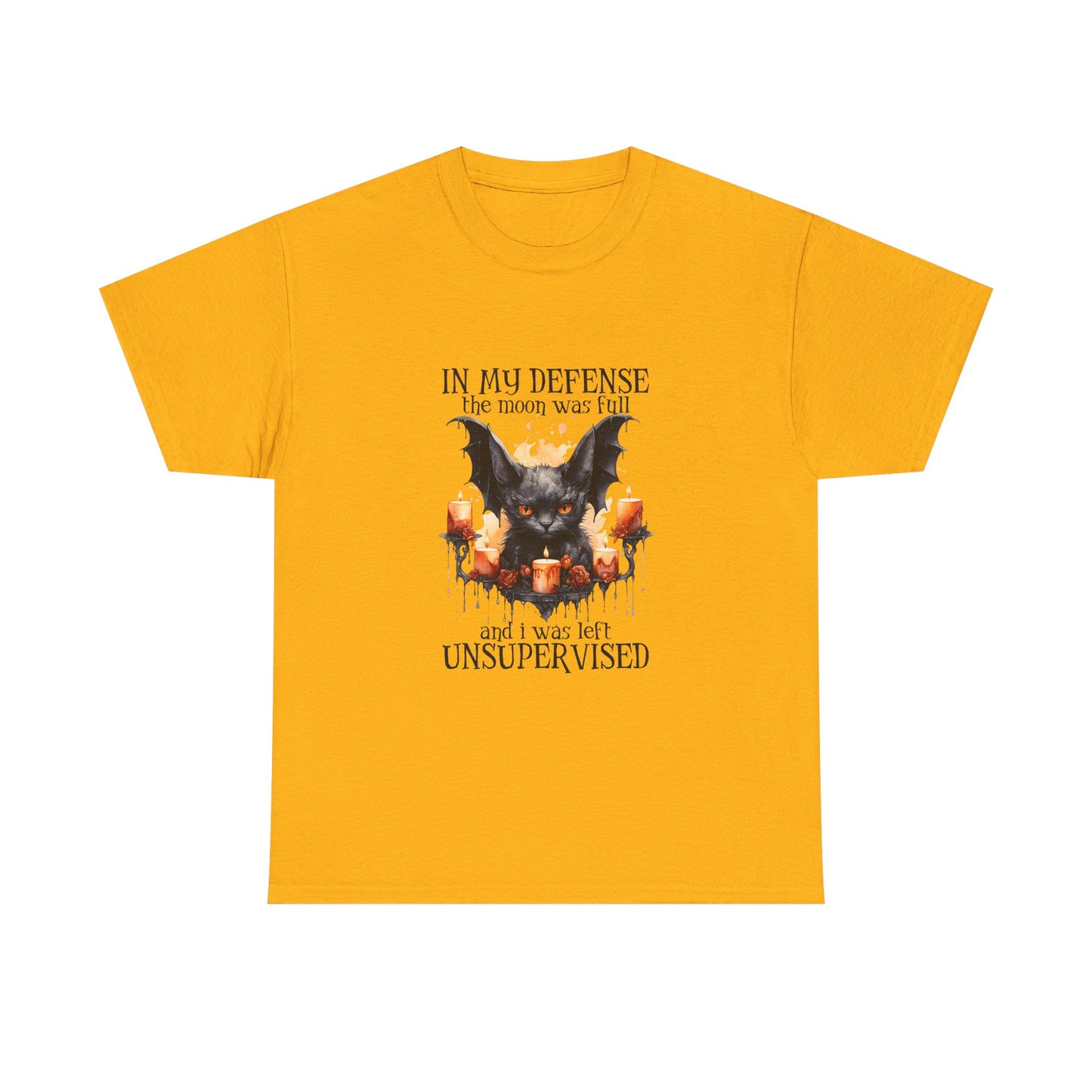 Bat Candle Tee - "In My Defense the Moon Was Full" Halloween Graphic T-Shirt