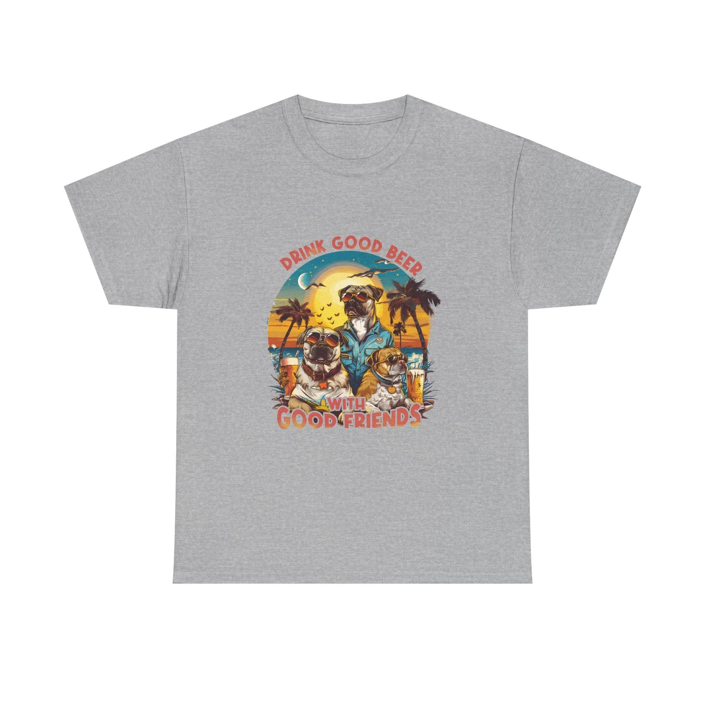 Beer & Pups T-Shirt — "Drink Good Beer with Good Friends" Retro Beach Tee