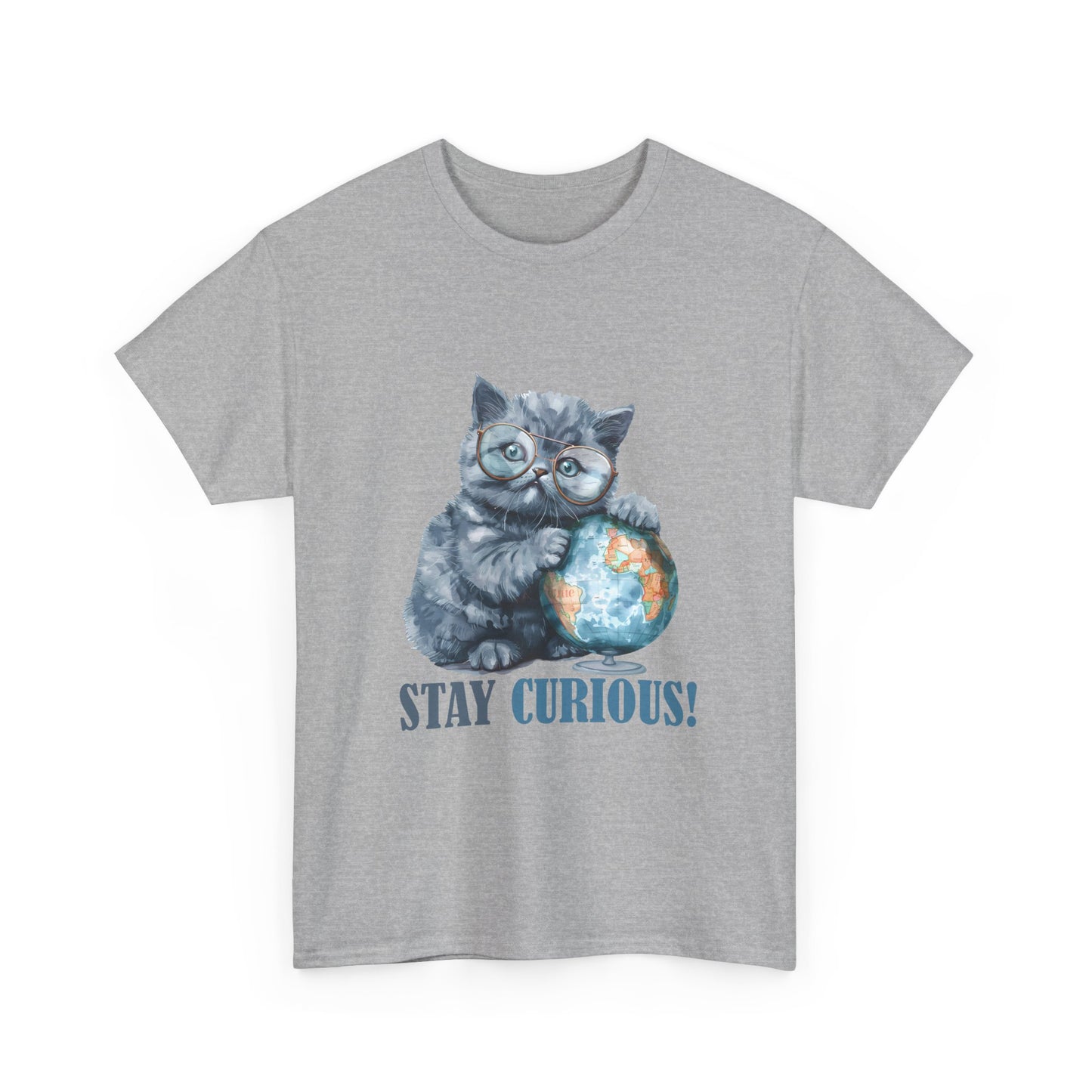 Cat & Globe T-Shirt — "Stay Curious!" Cute Explorer Kitten Tee