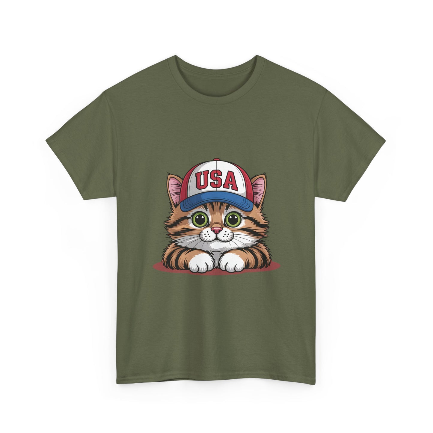 USA Kitten T-Shirt – Cute Cat Wearing USA Cap, Patriotic Fourth of July Tee
