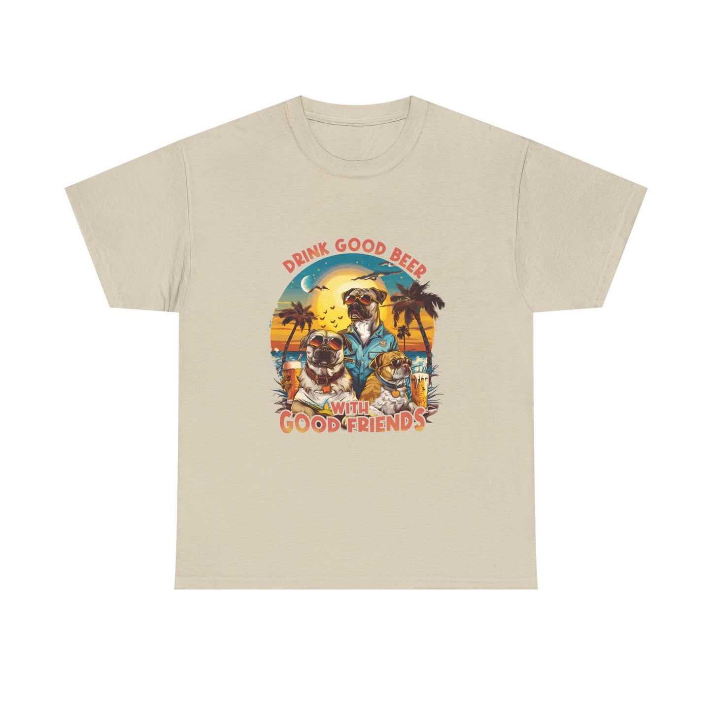 Beer & Pups T-Shirt — "Drink Good Beer with Good Friends" Retro Beach Tee