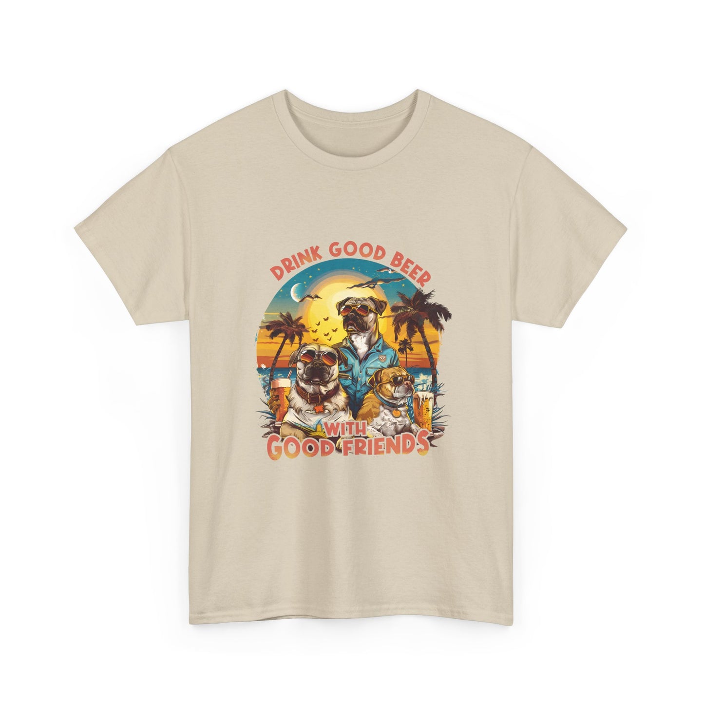 Beer & Pups T-Shirt — "Drink Good Beer with Good Friends" Retro Beach Tee