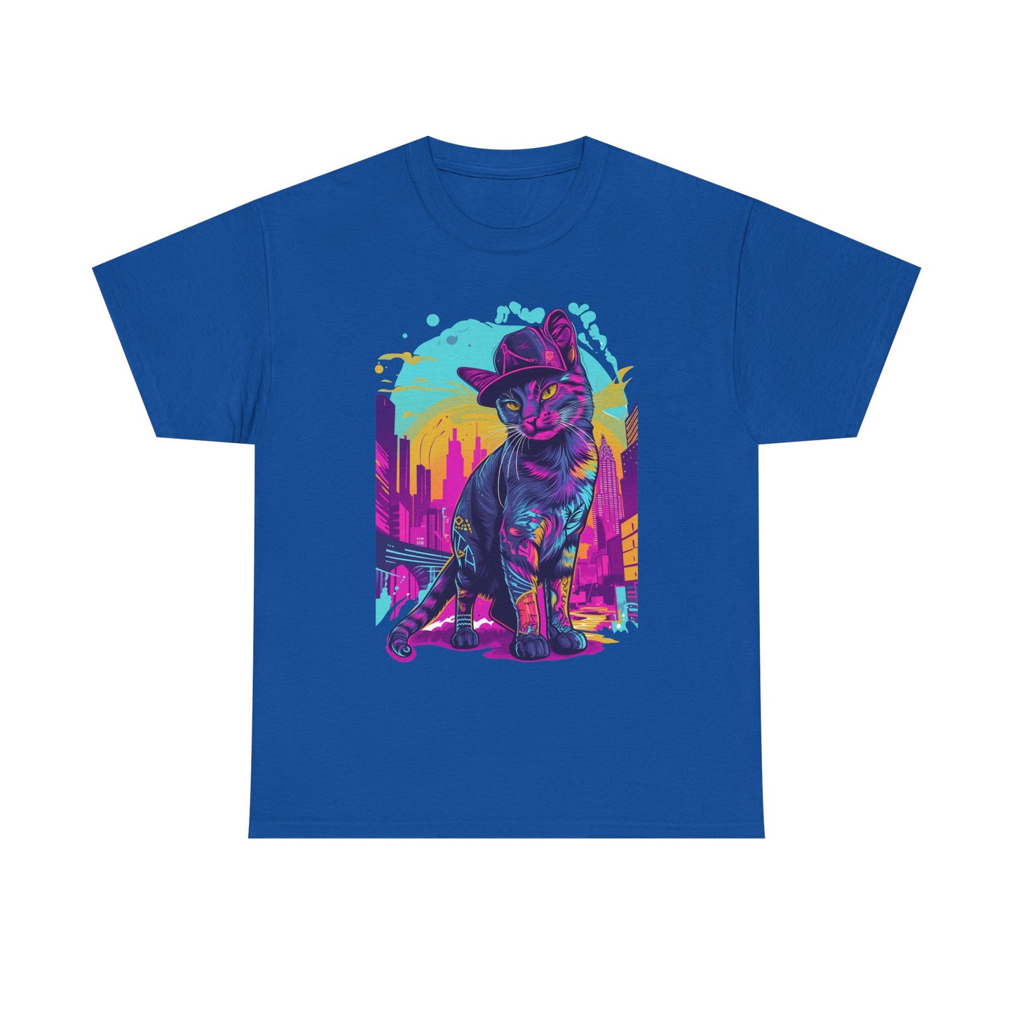 Neon City Cat Tee — Retro Vaporwave Cat T-Shirt