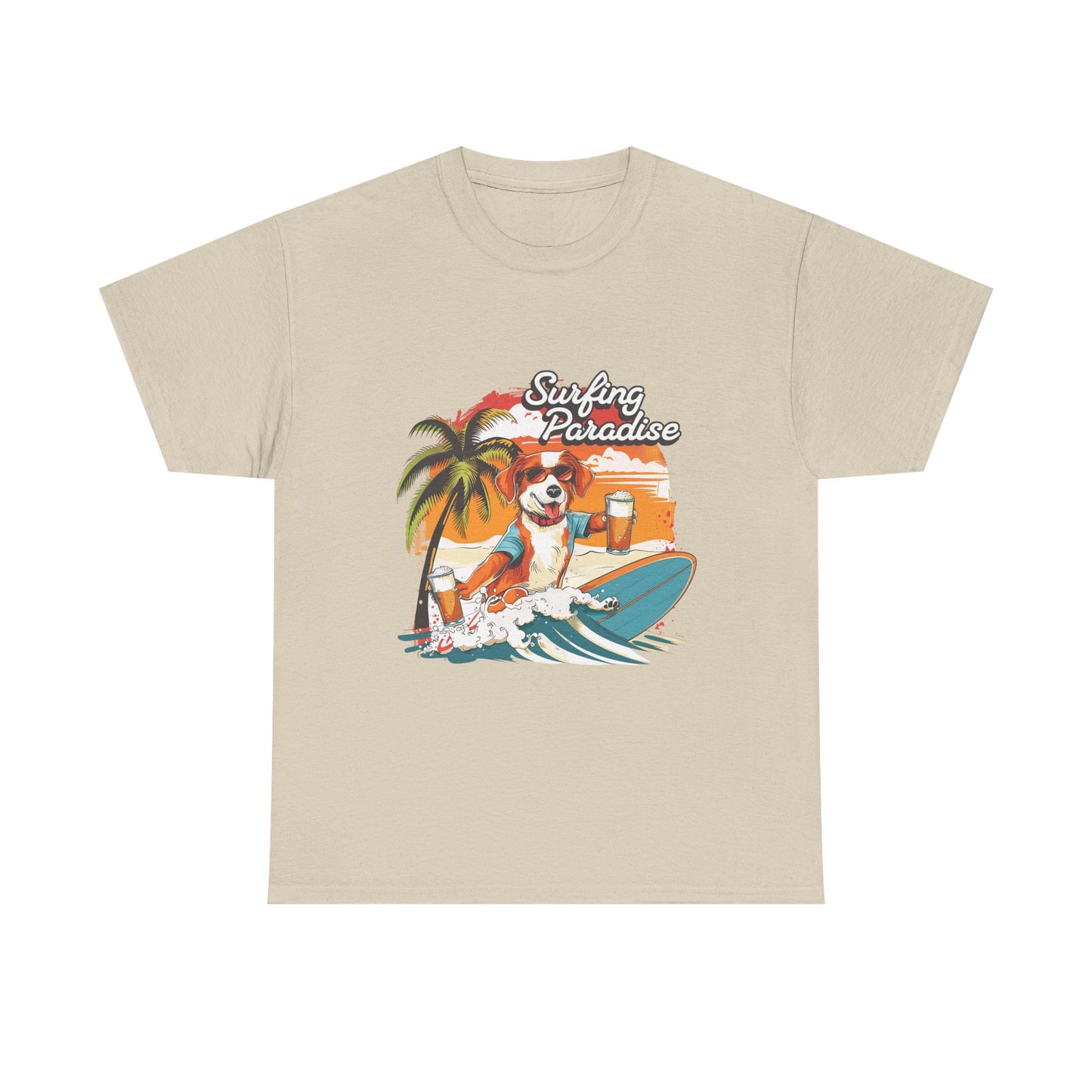Surfing Paradise Dog T-Shirt – Retro Palm Beach Surf Tee