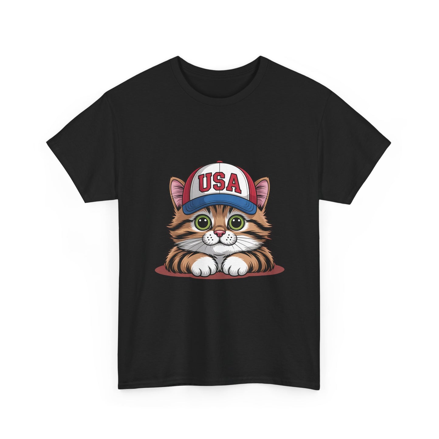 USA Kitten T-Shirt – Cute Cat Wearing USA Cap, Patriotic Fourth of July Tee