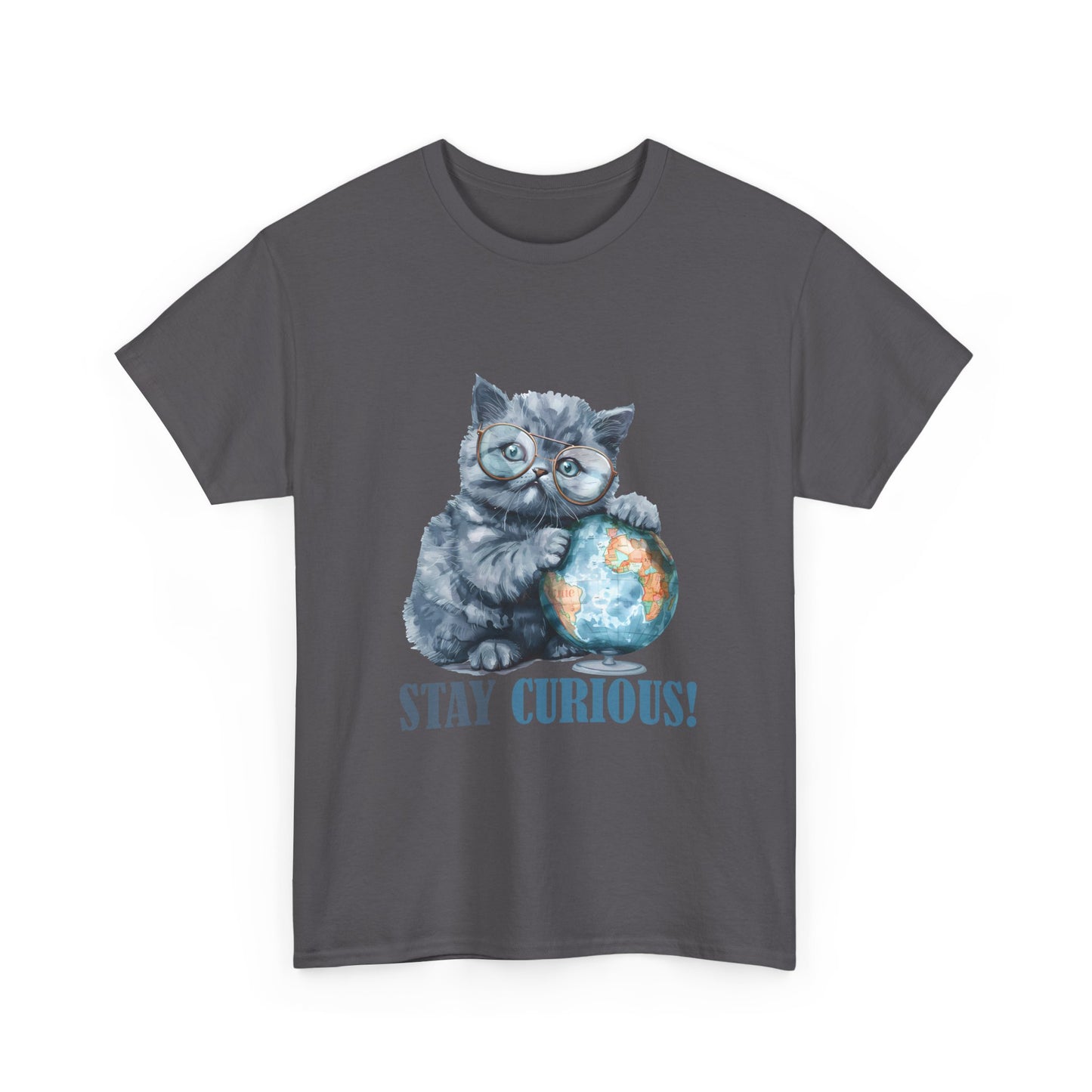 Cat & Globe T-Shirt — "Stay Curious!" Cute Explorer Kitten Tee