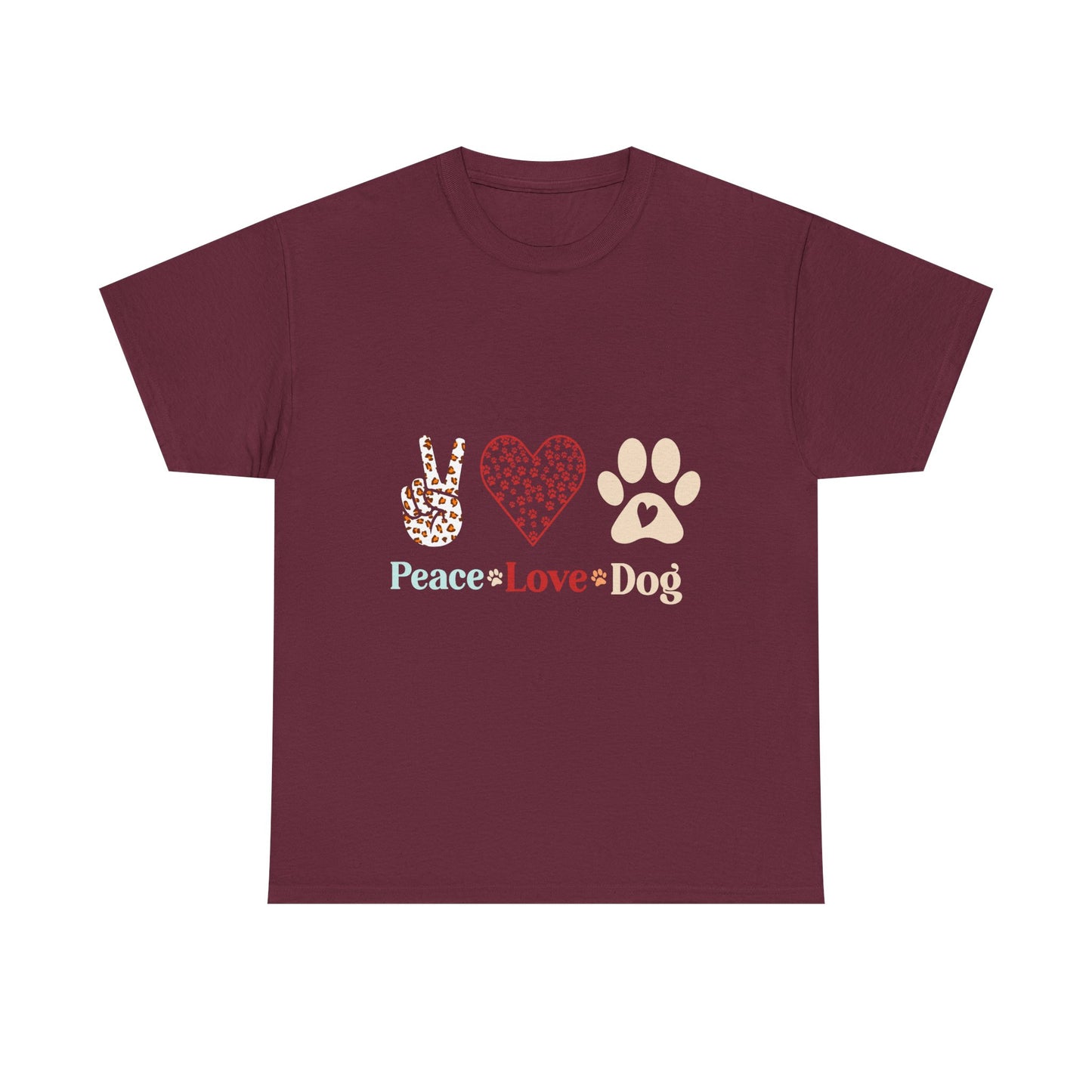 Peace Love Dog T-Shirt - Paw Print & Peace Sign Graphic Tee for Dog Lovers