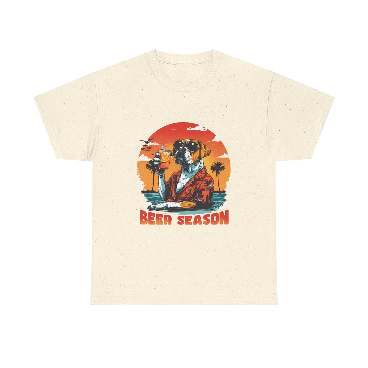 Beer Season T-Shirt — Vintage Sunset Dog Holding Beer