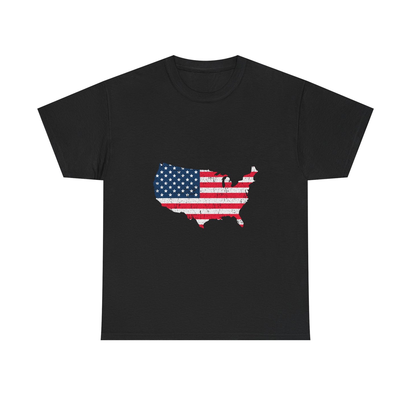 USA Flag Map T-Shirt — Distressed American Flag Outline Tee