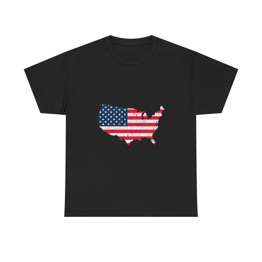 USA Flag Map T-Shirt — Distressed American Flag Outline Tee
