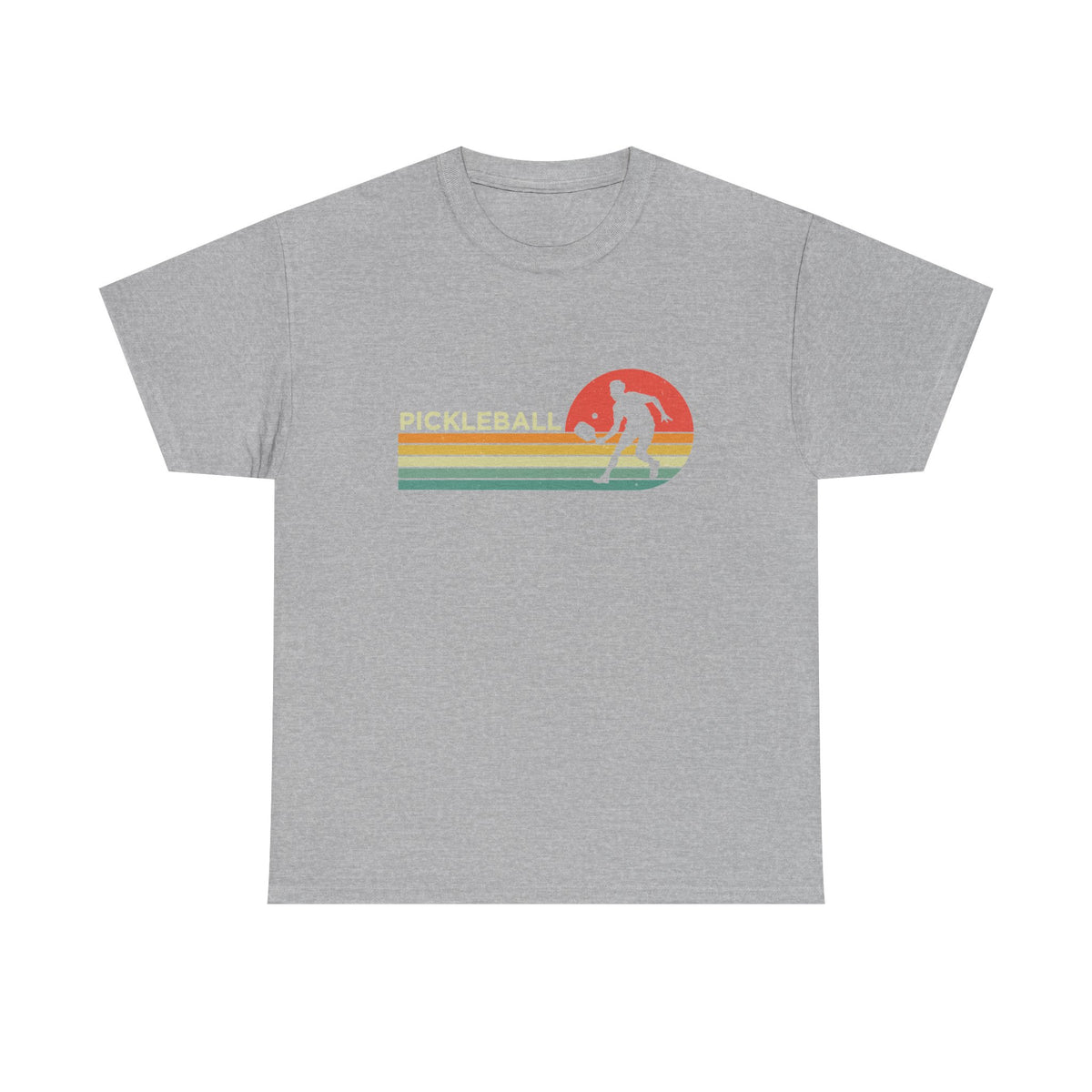 Pickleball Retro Sunset Tee — Vintage Striped Pickleball Player T-Shirt