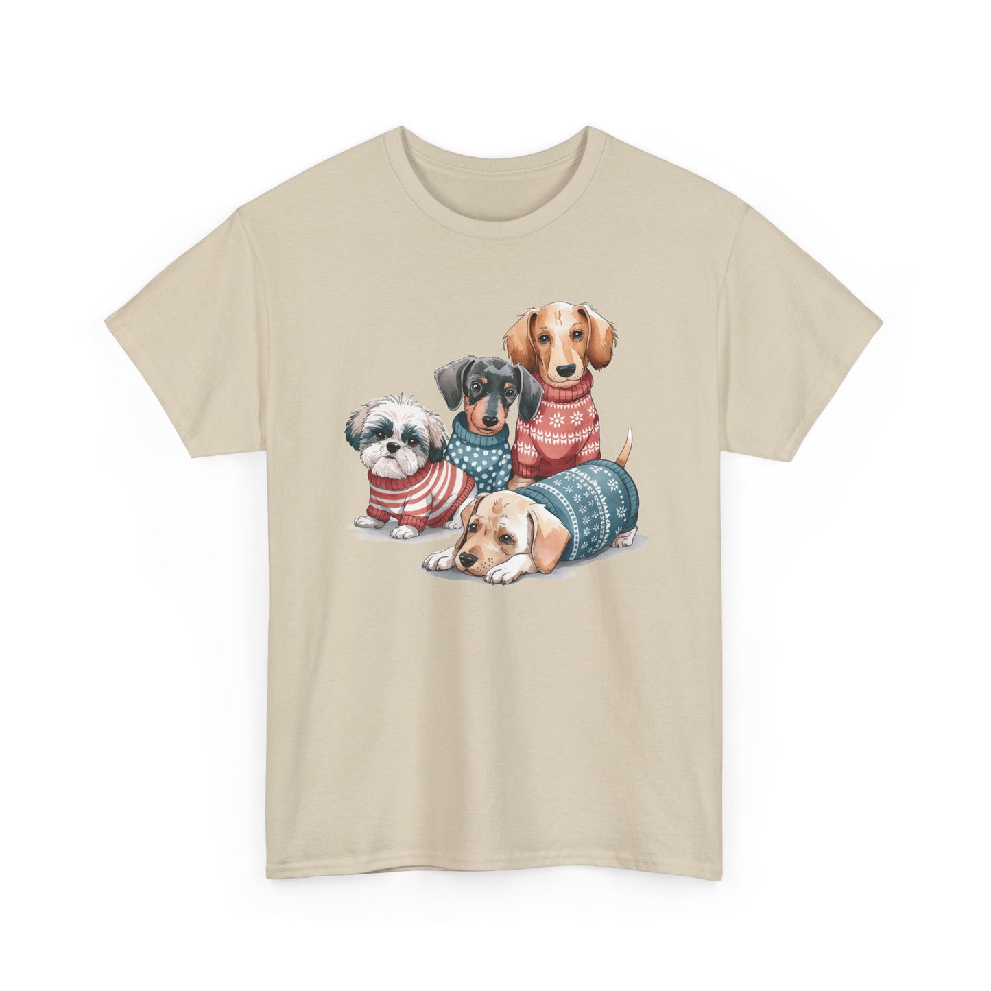 Dog Squad Tee — Cute Puppies in Cozy Sweaters Graphic T-Shirt