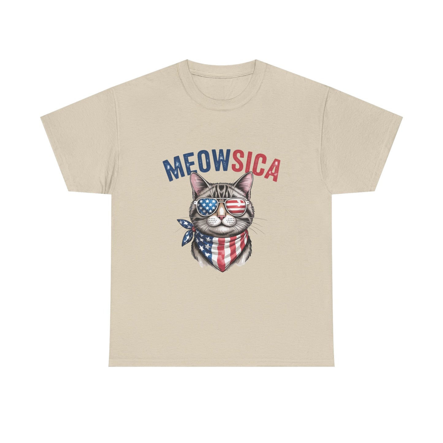 Meowsica Cat T‑Shirt — Patriotic American Flag Kitty Tee