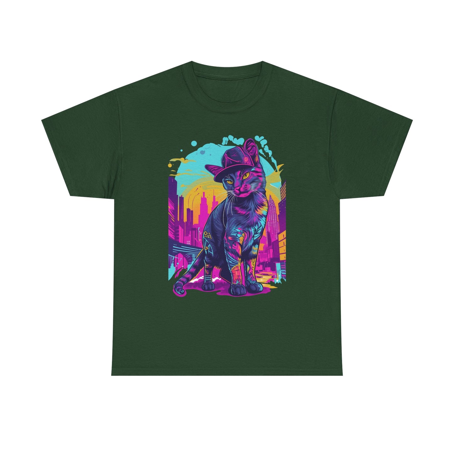 Neon City Cat Tee — Retro Vaporwave Cat T-Shirt