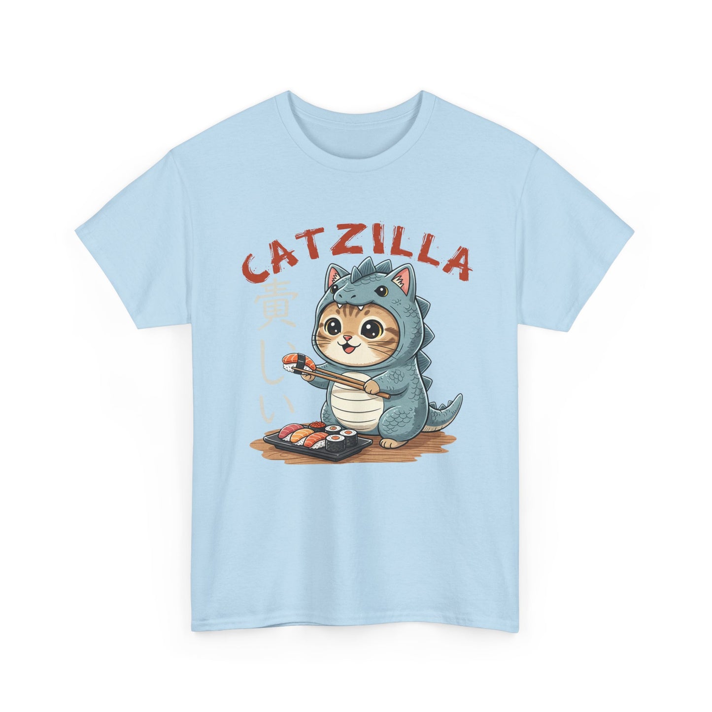 Catzilla T-Shirt — Cute Cat Dinosaur Costume Eating Sushi Graphic Tee