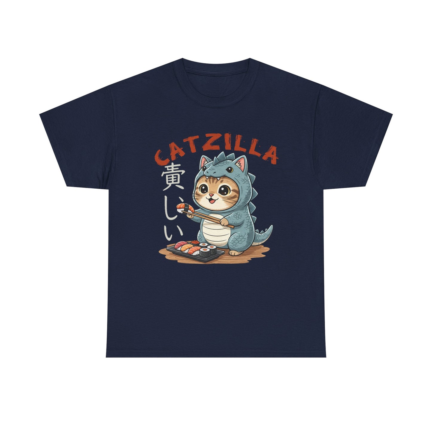 Catzilla T-Shirt — Cute Cat Dinosaur Costume Eating Sushi Graphic Tee