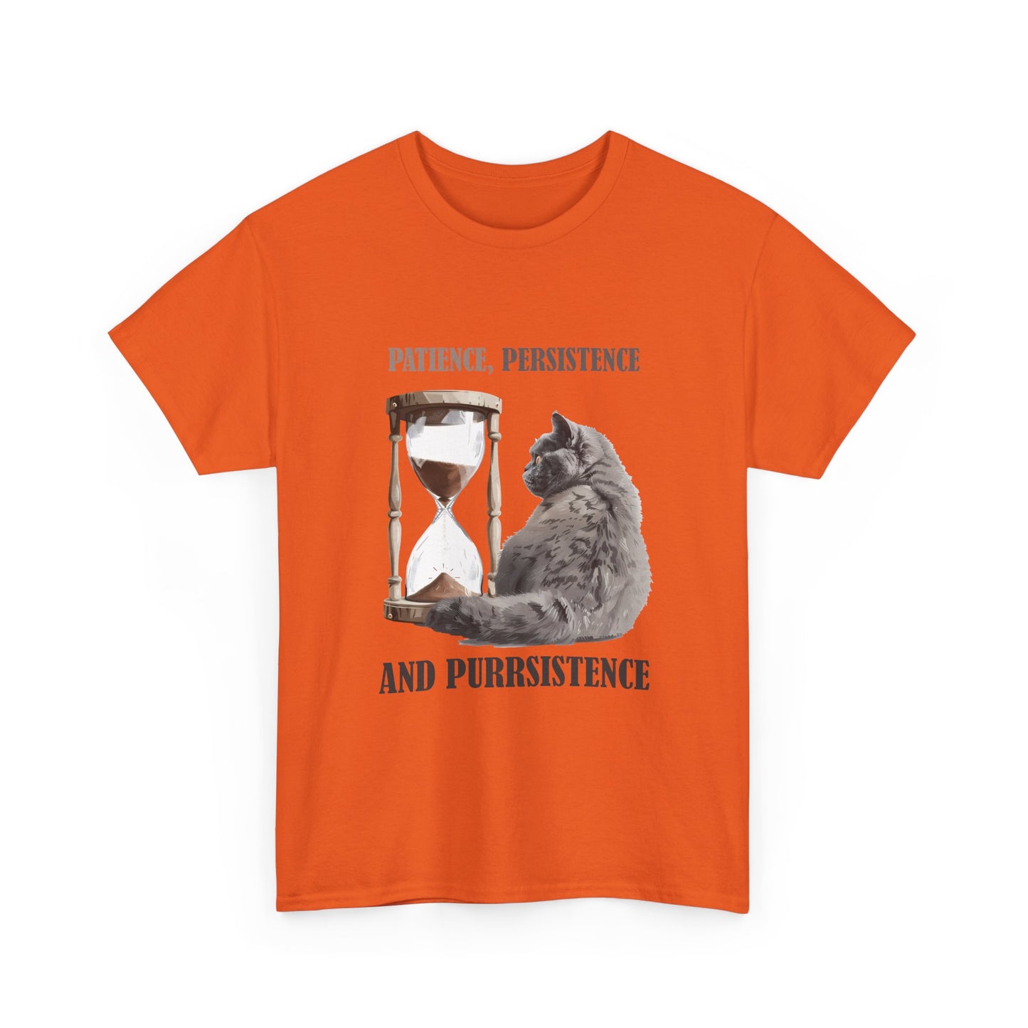 Cat Hourglass T‑Shirt — "Patience, Persistence and Purrsistence" Funny Cat Tee