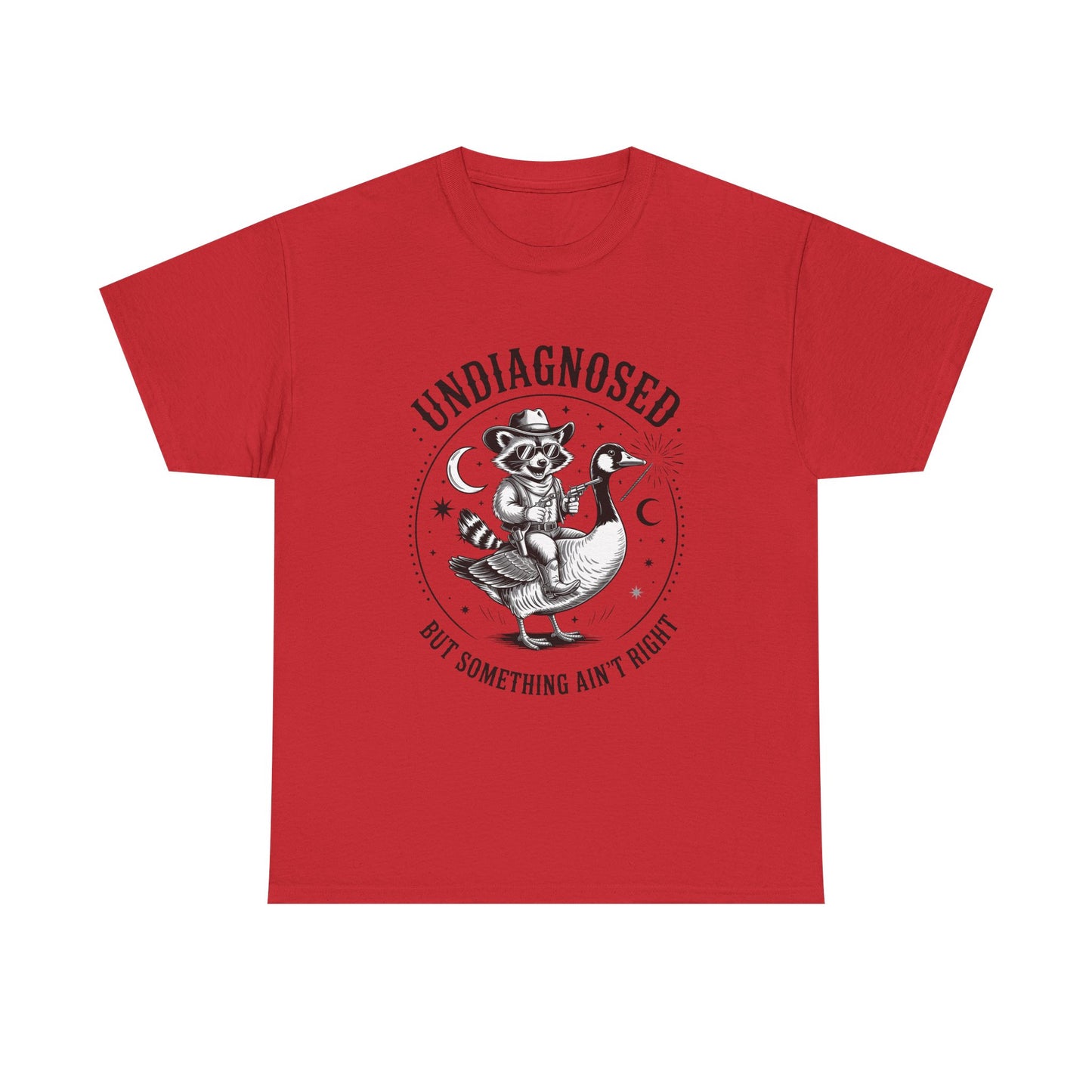 Undiagnosed But Something Ain't Right T-Shirt — Funny Retro Raccoon Riding Goose Tee