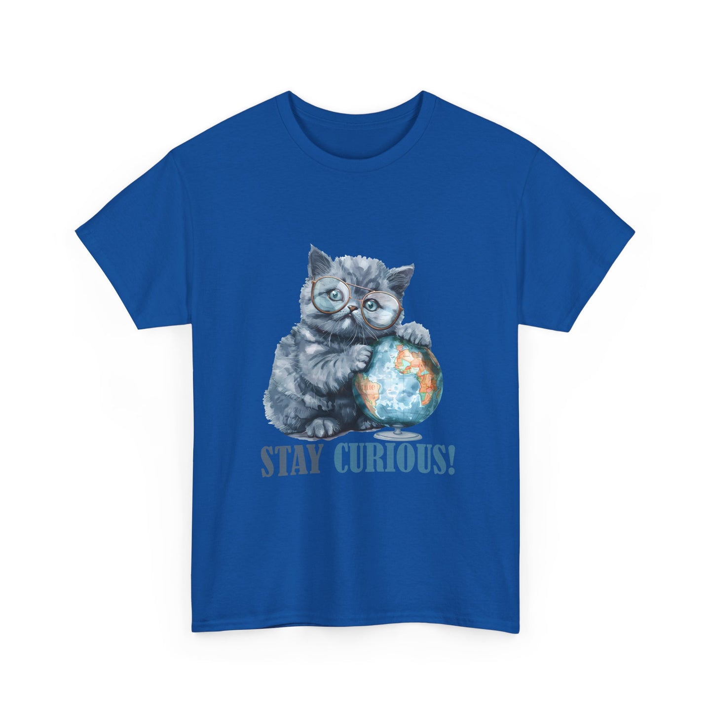 Cat & Globe T-Shirt — "Stay Curious!" Cute Explorer Kitten Tee