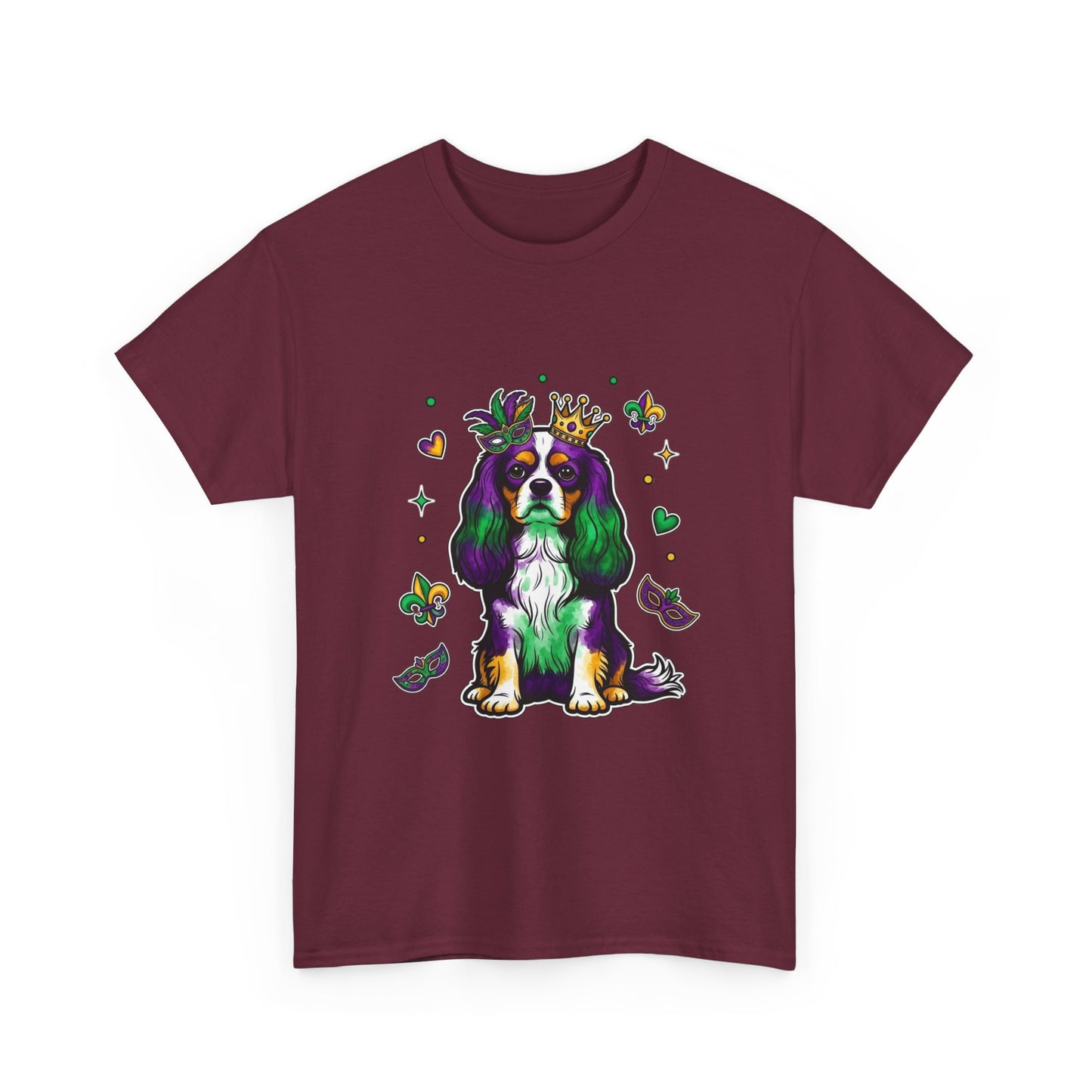 Mardi Gras Cavalier King Charles Dog T‑Shirt — King & Mask Festival Tee