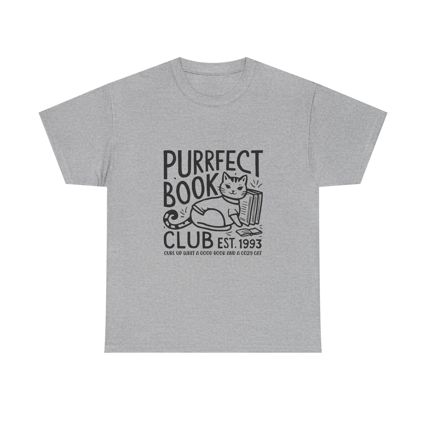 Purrfect Book Club T-Shirt — Cute Cat & Books Graphic Tee for Readers