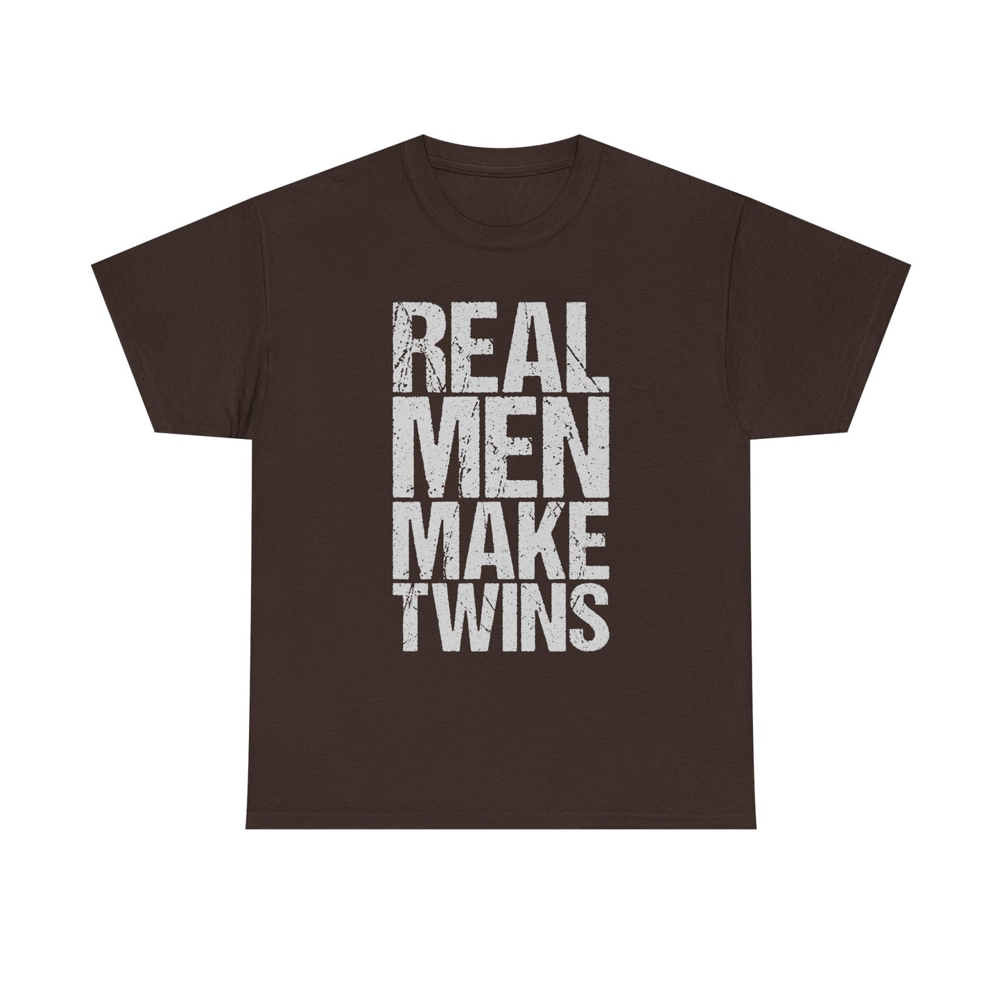 T-Shirt — "Real Men Make Twins" Graphic Tee, Fatherhood Announcement Gift