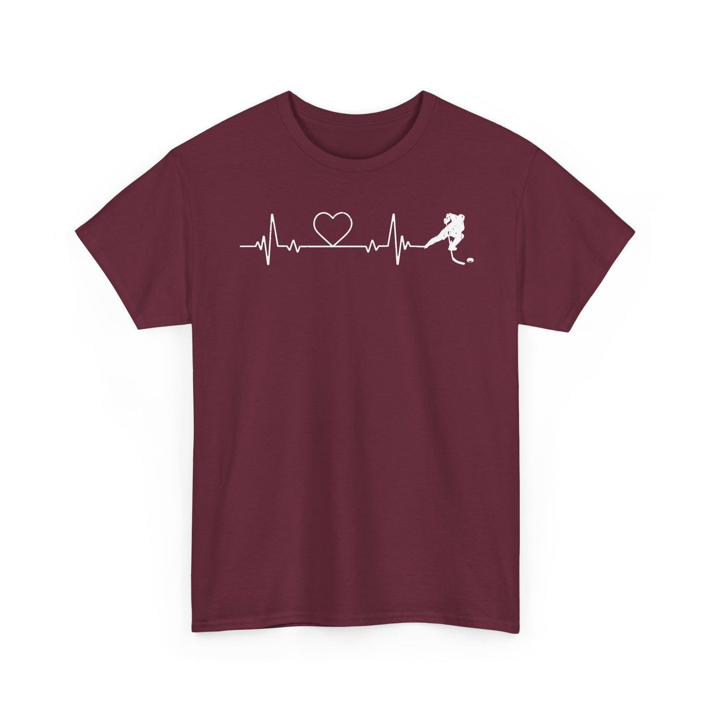 Running Heartbeat T-Shirt — Runner ECG Line with Heart Graphic