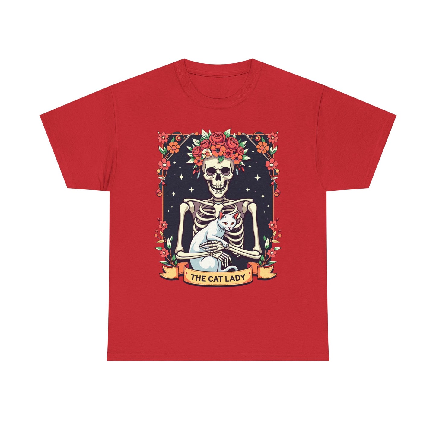 Cat Lady Skeleton T-Shirt — Floral Day of the Dead Cat Tee