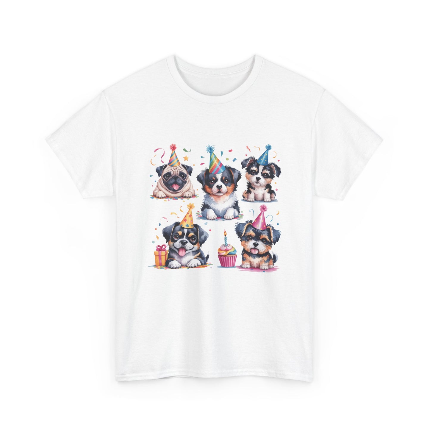 Birthday Puppies T‑Shirt — Cute Party Dogs with Cupcakes
