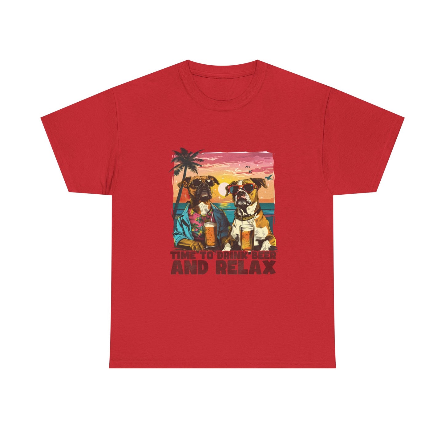 Time to Drink Beer and Relax T-Shirt — Retro Beach Dogs Design