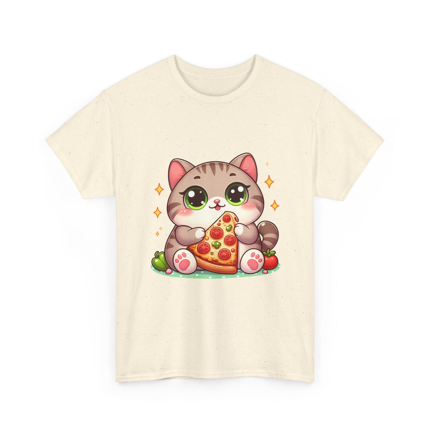 Cute Cat Eating Pizza T-Shirt — Kawaii Cat Pizza Tee