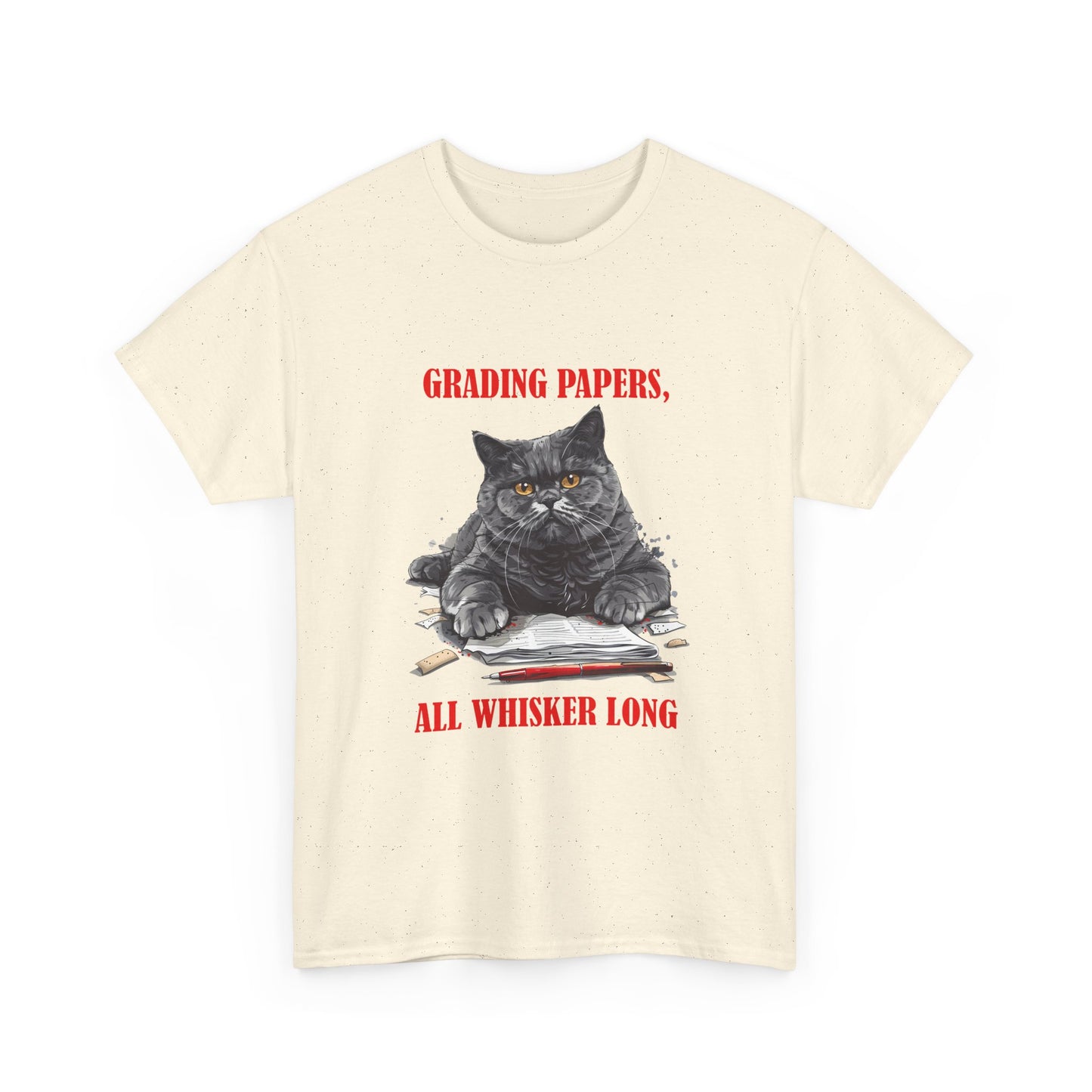 Teacher Cat T-Shirt — "Grading Papers, All Whisker Long" Funny Teacher Gift