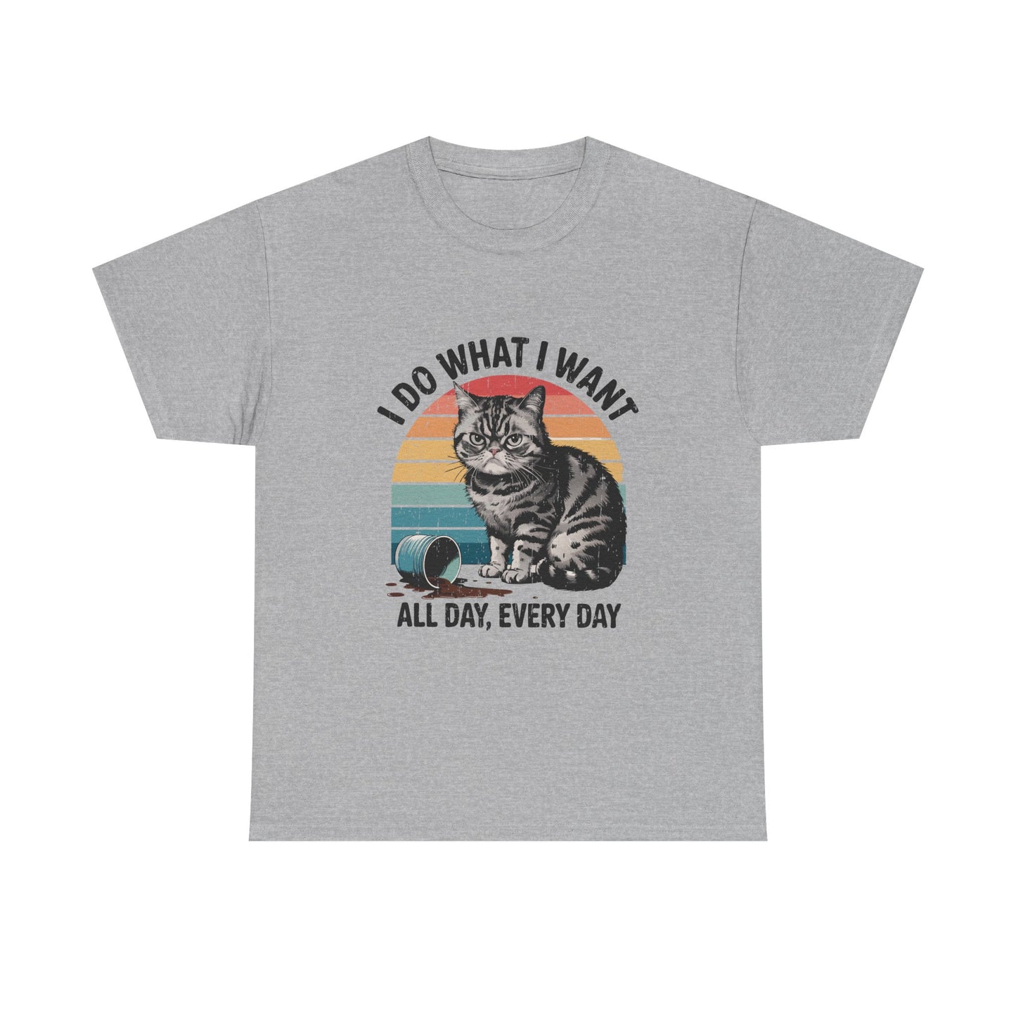 Cat Graphic Tee — "I Do What I Want All Day, Every Day" Vintage Sunset T-Shirt
