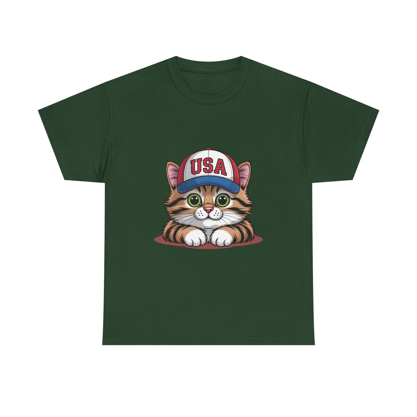 USA Kitten T-Shirt – Cute Cat Wearing USA Cap, Patriotic Fourth of July Tee