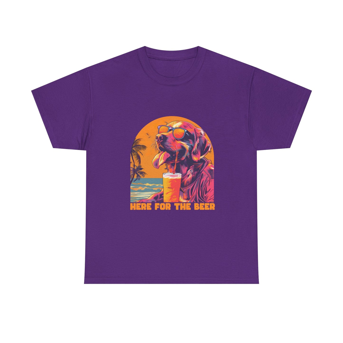T-Shirt — 'Here For The Beer' Flamingo Beach Graphic Tee