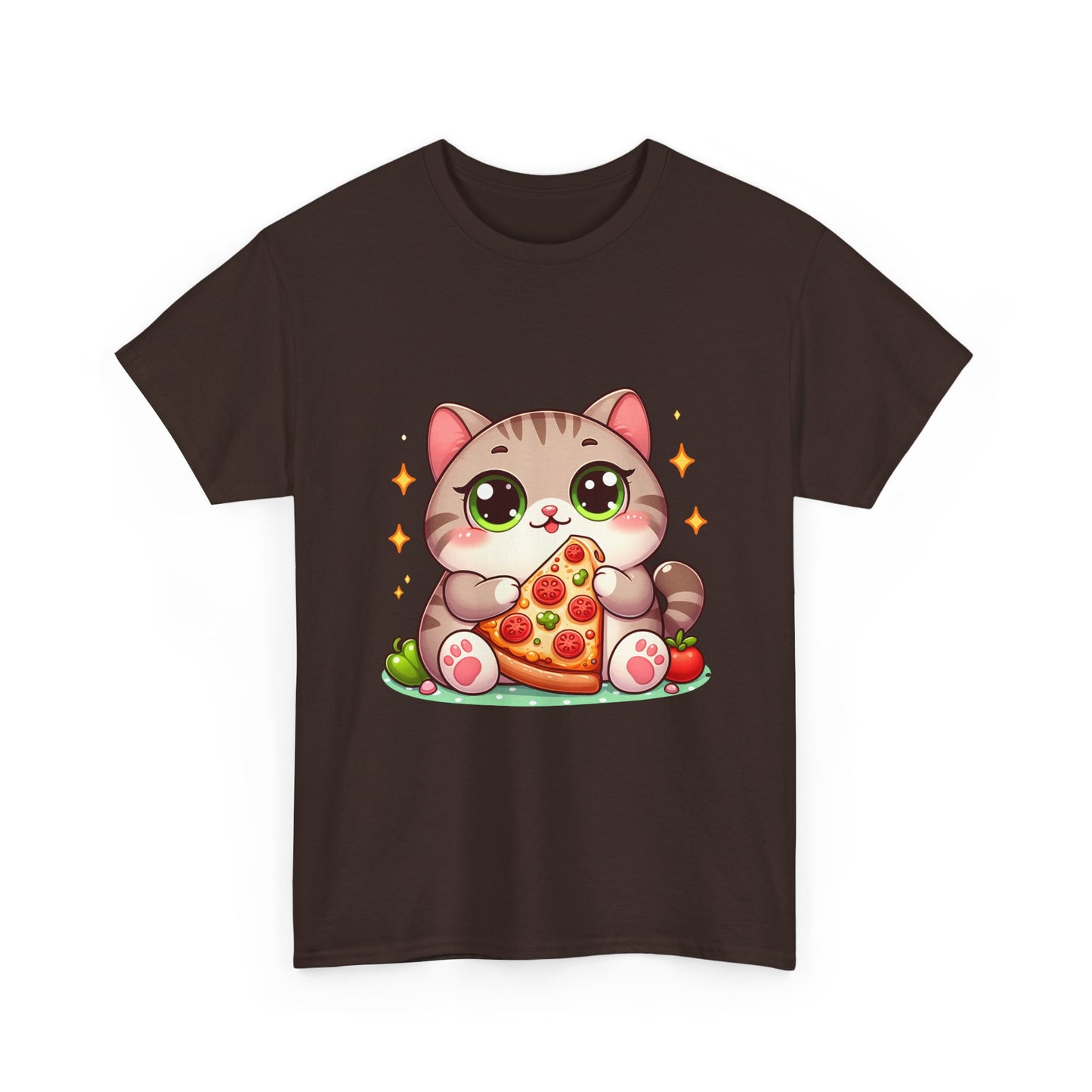 Cute Cat Eating Pizza T-Shirt — Kawaii Cat Pizza Tee