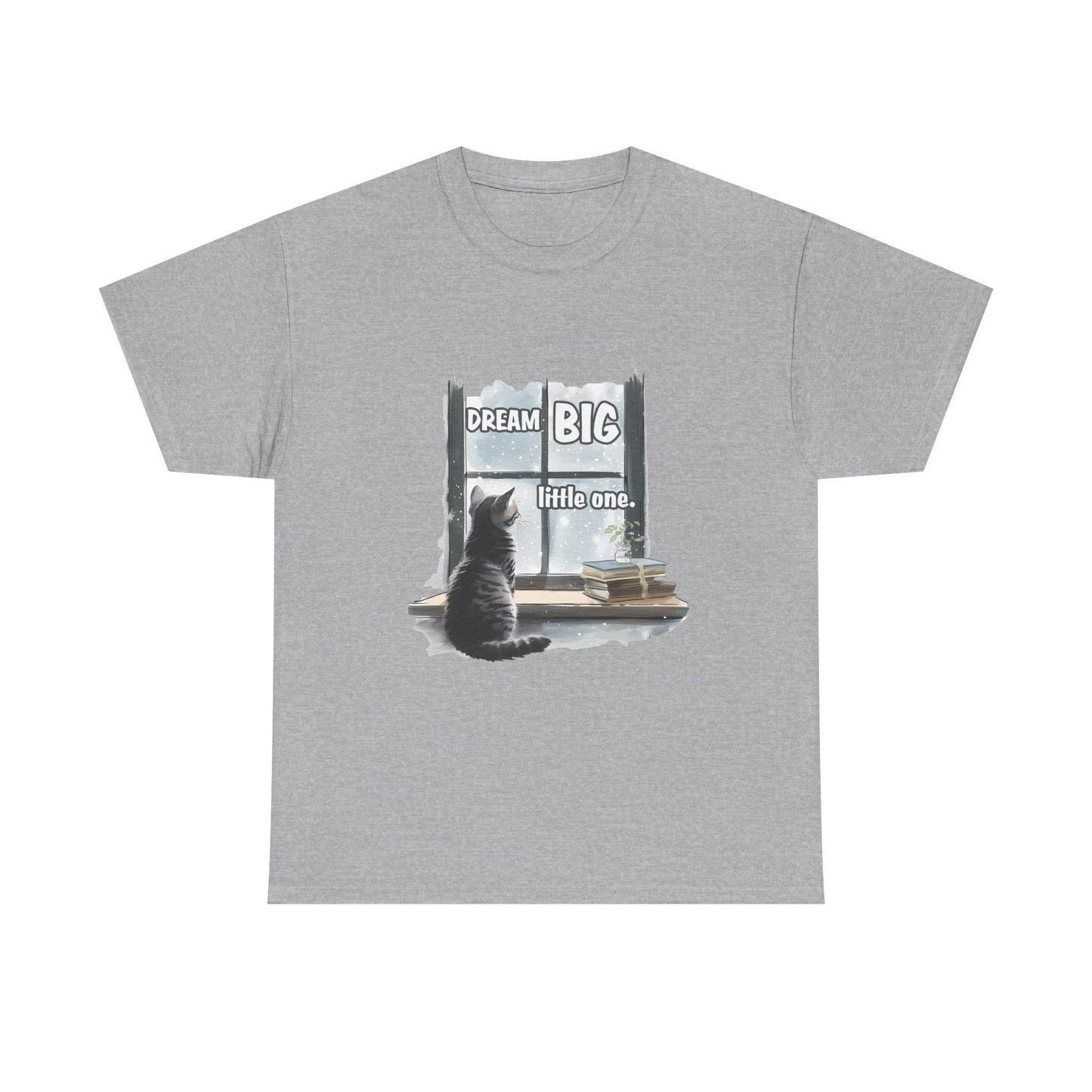 Dream Big Little One T‑Shirt — Cat at Window Inspirational Kids Tee