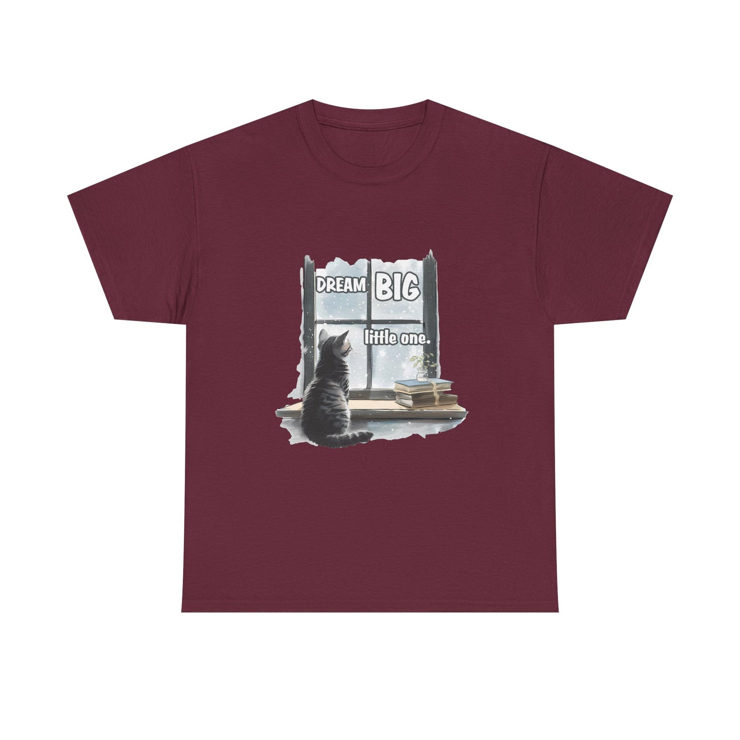 Dream Big Little One T‑Shirt — Cat at Window Inspirational Kids Tee